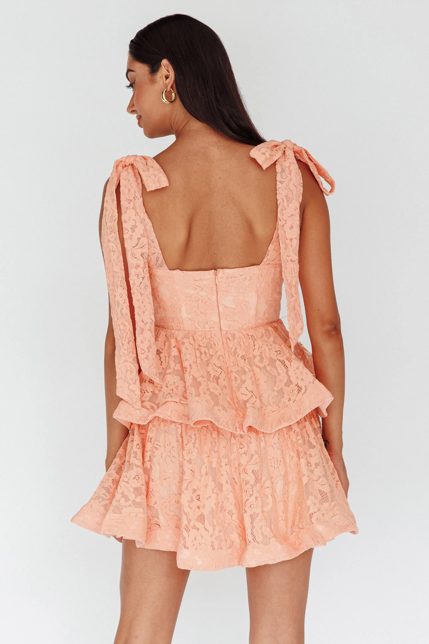 Neriah Tied Shoulder Tiered Lace Mini Dress Orange - Sonourner