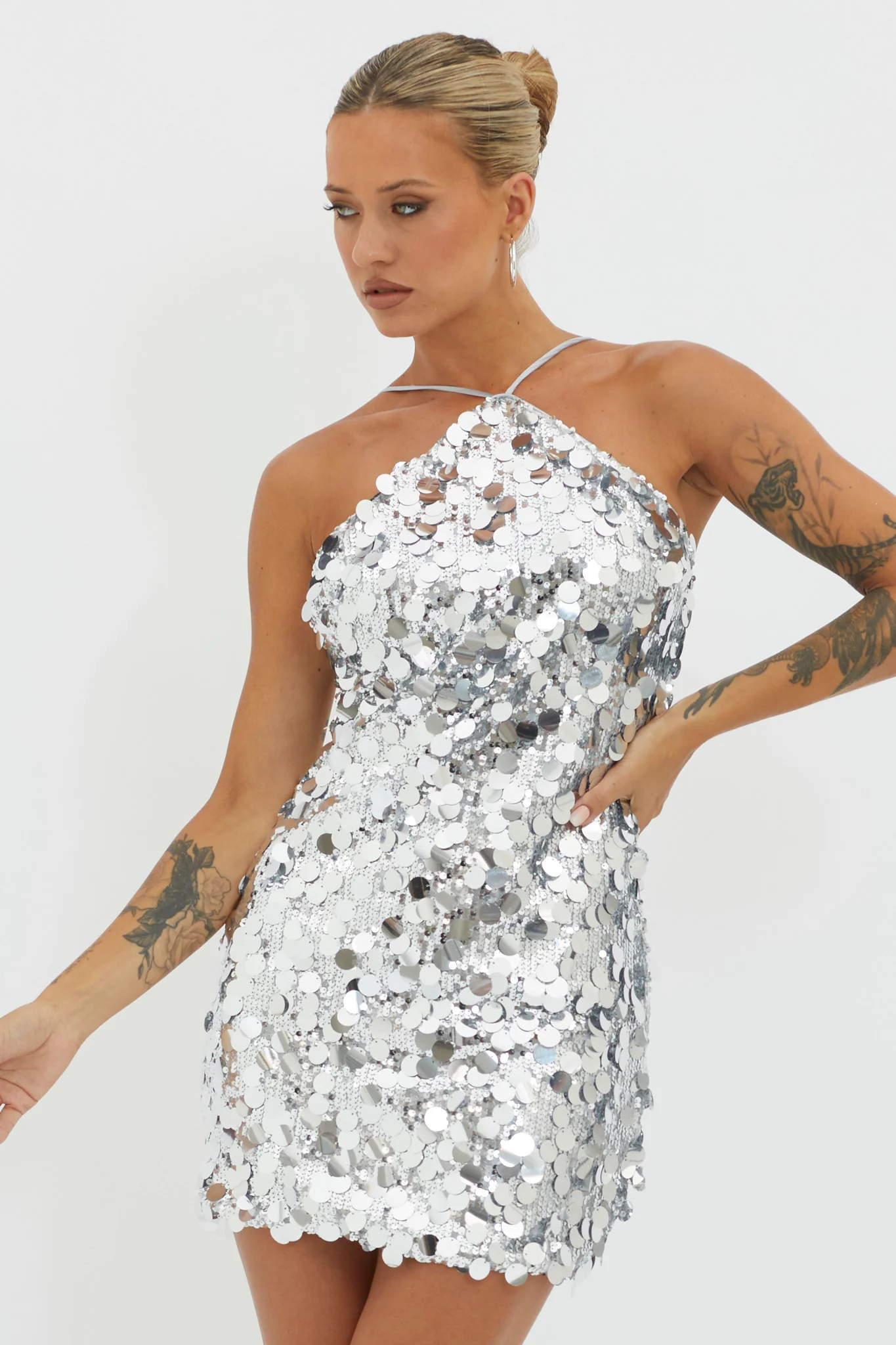 Champagne Twist Sequin Mini Dress Silver - Sonourner