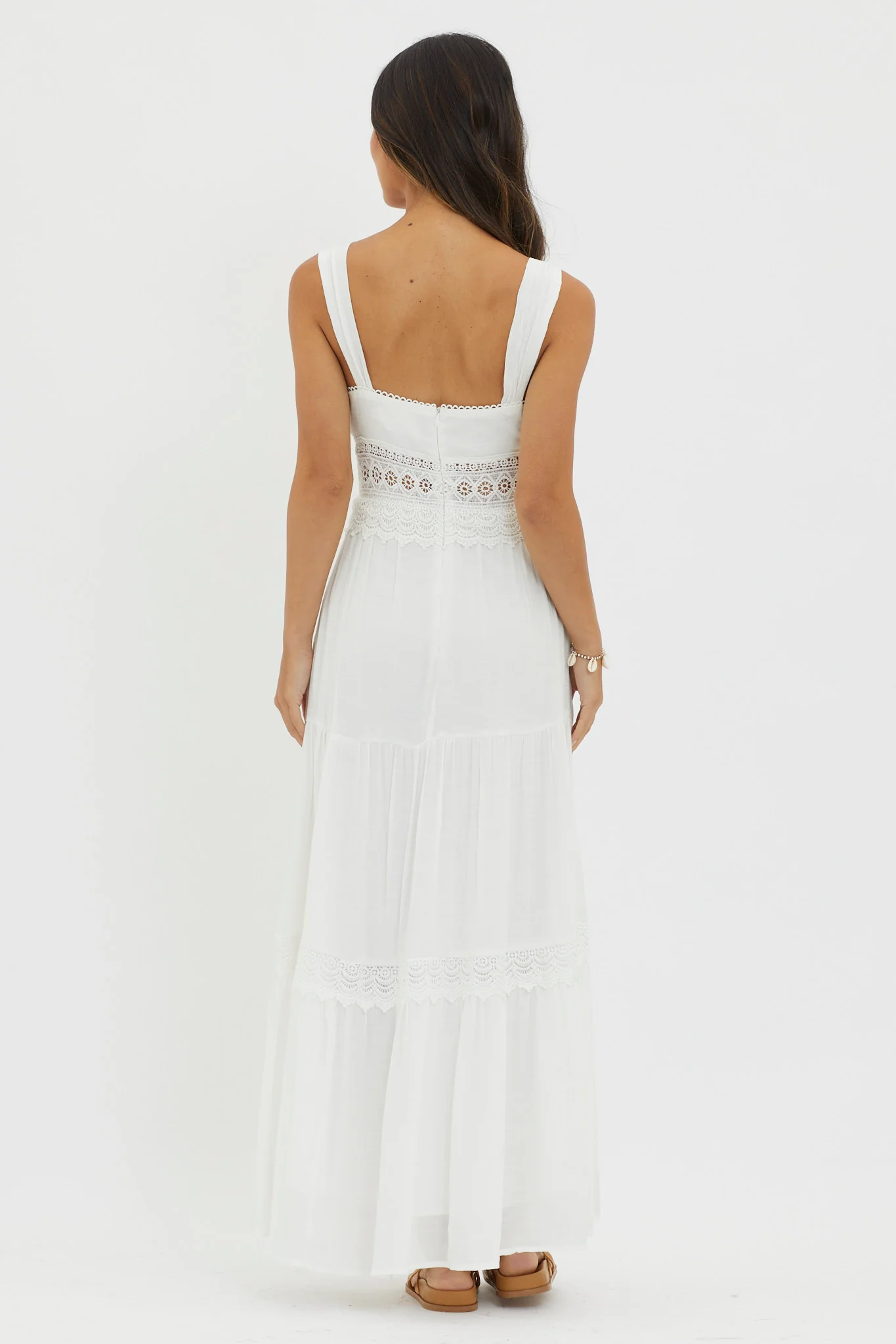 Libby Crochet Lace Waist Maxi Dress Off White - Sonourner