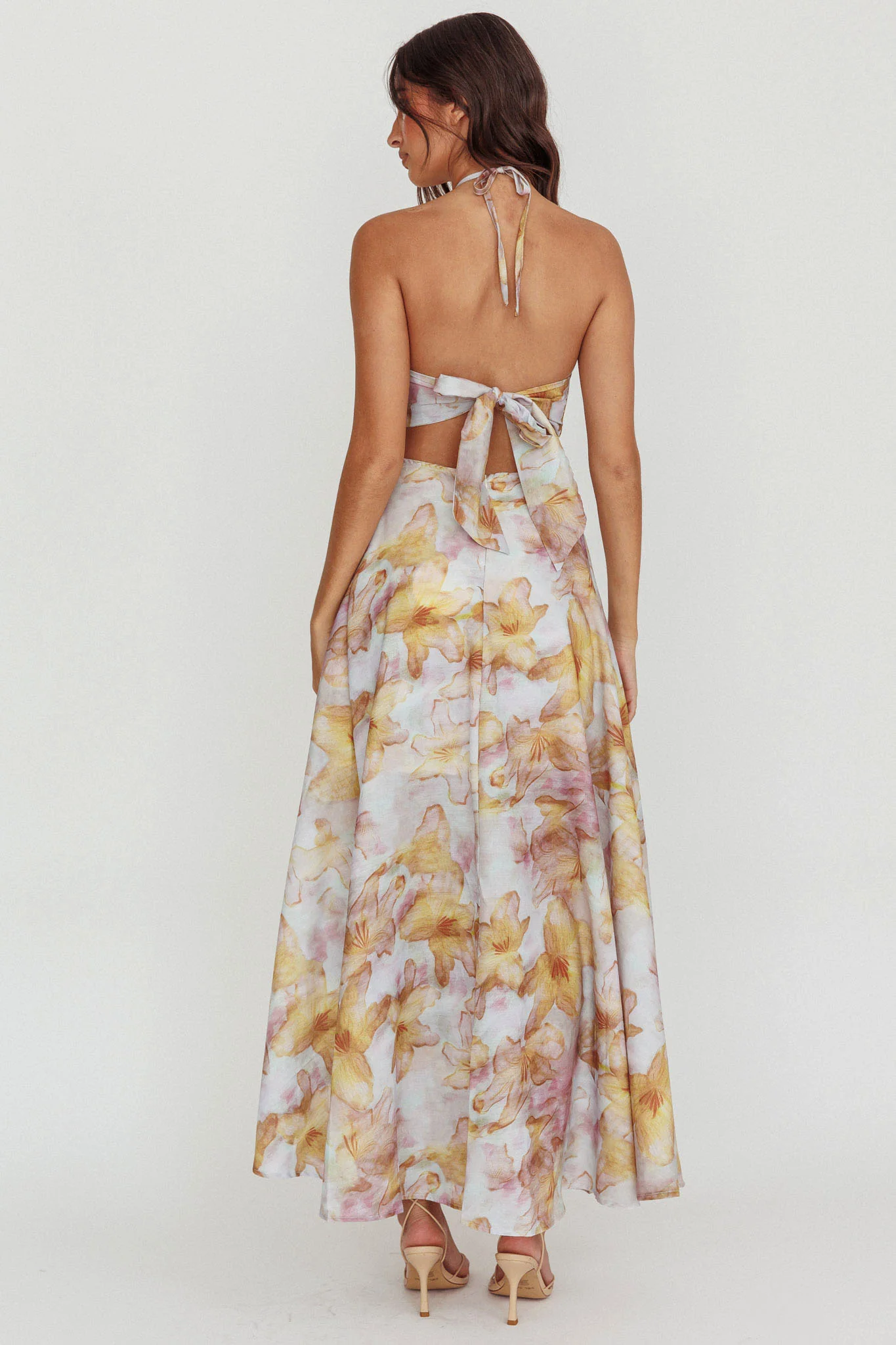 Onika Cut-Out Tied Back Floral Maxi Dress Yellow - Sonourner