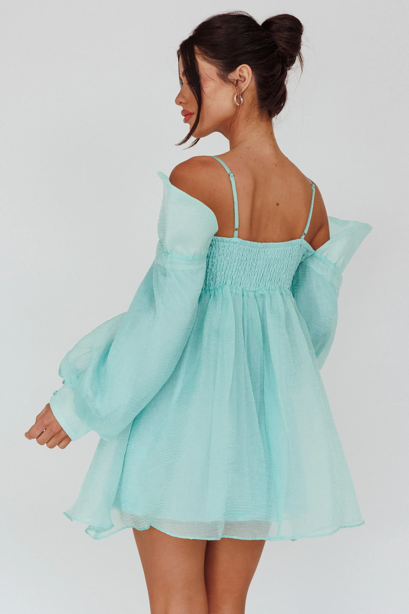 Yasi Long Sleeve Babydoll Mini Dress Mint - Sonourner