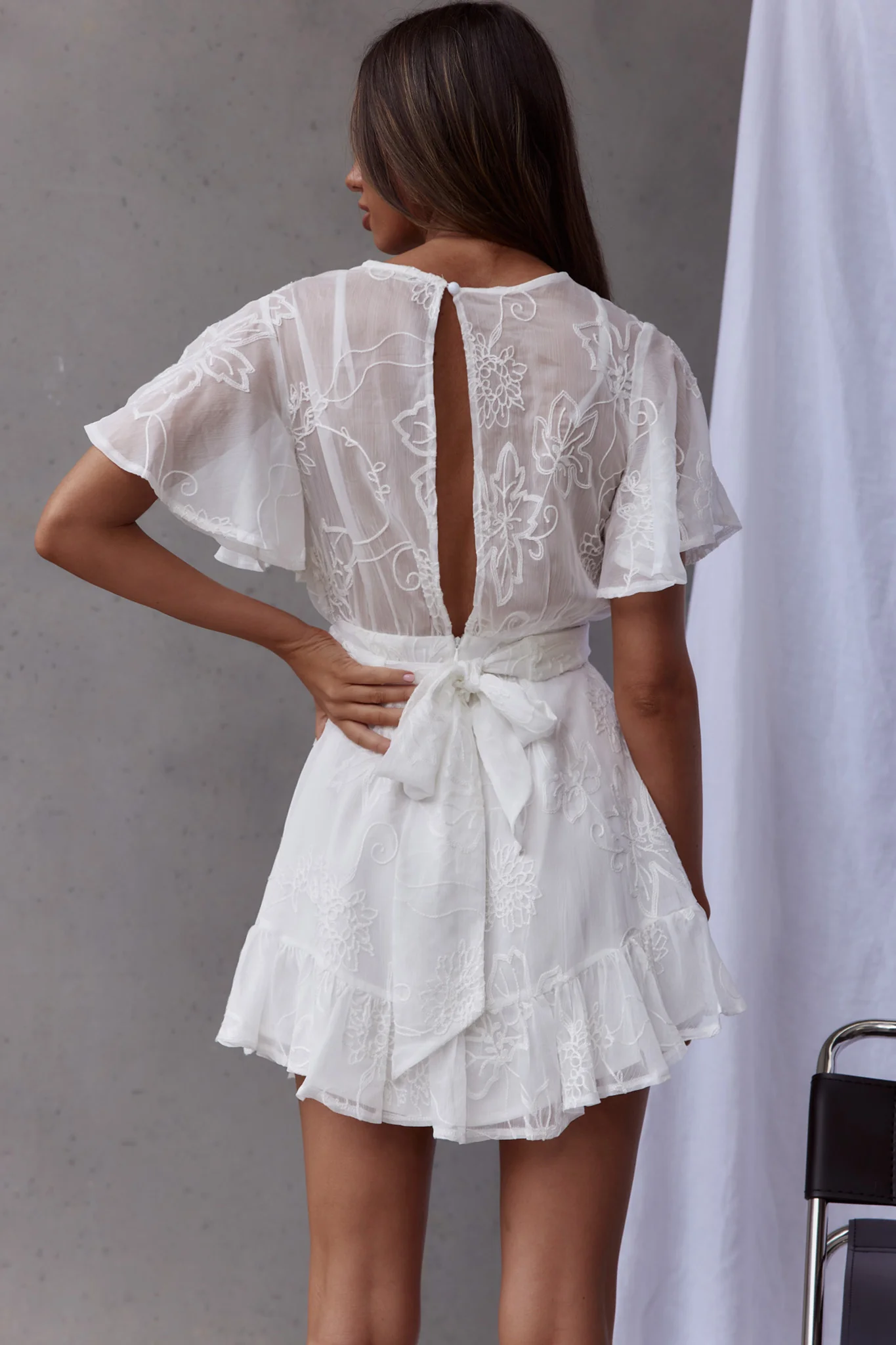 Unconditional Wrap Bust Dress Embroidered White - Sonourner
