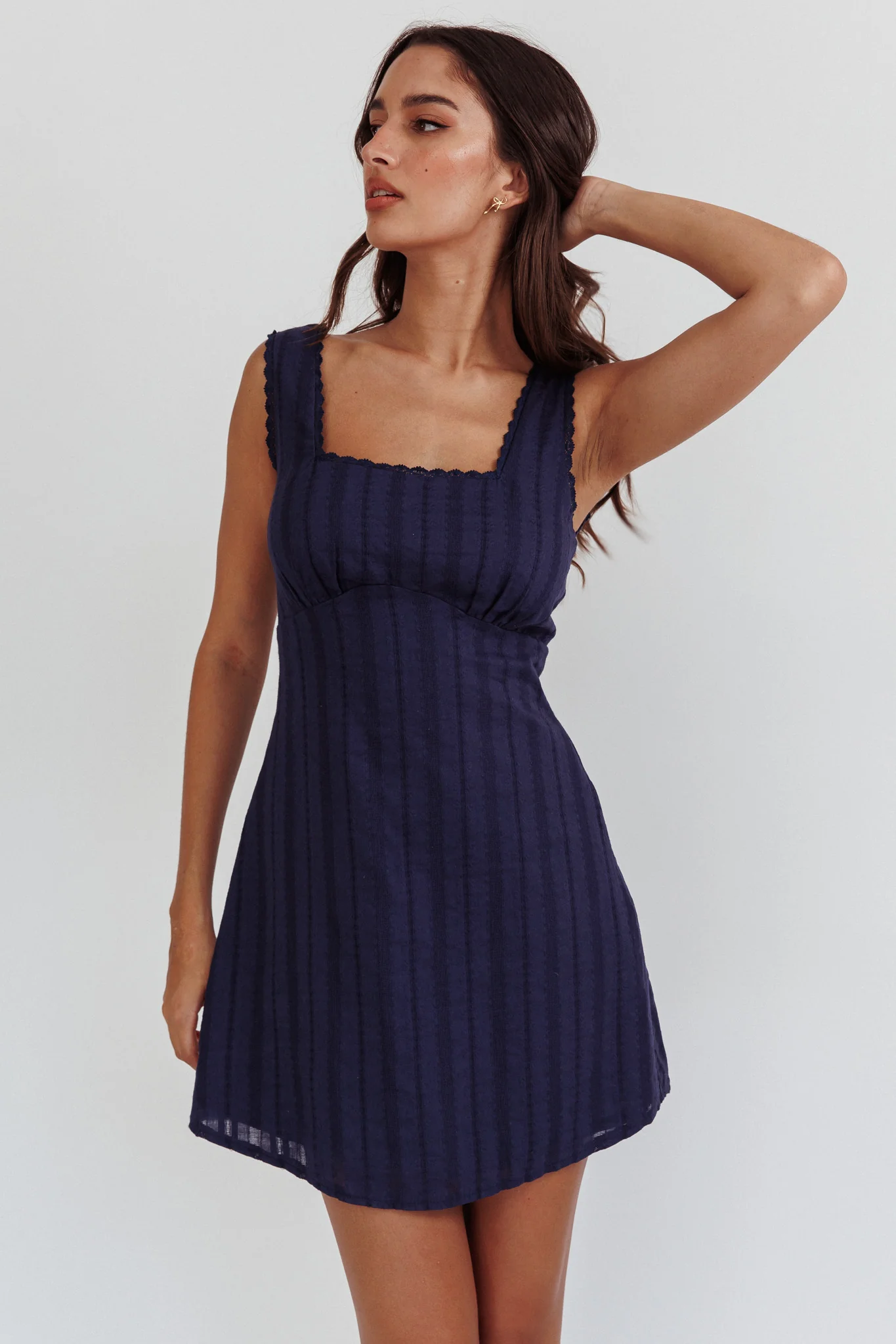 Aura Girl Square Neckline Mini Dress Navy - Sonourner