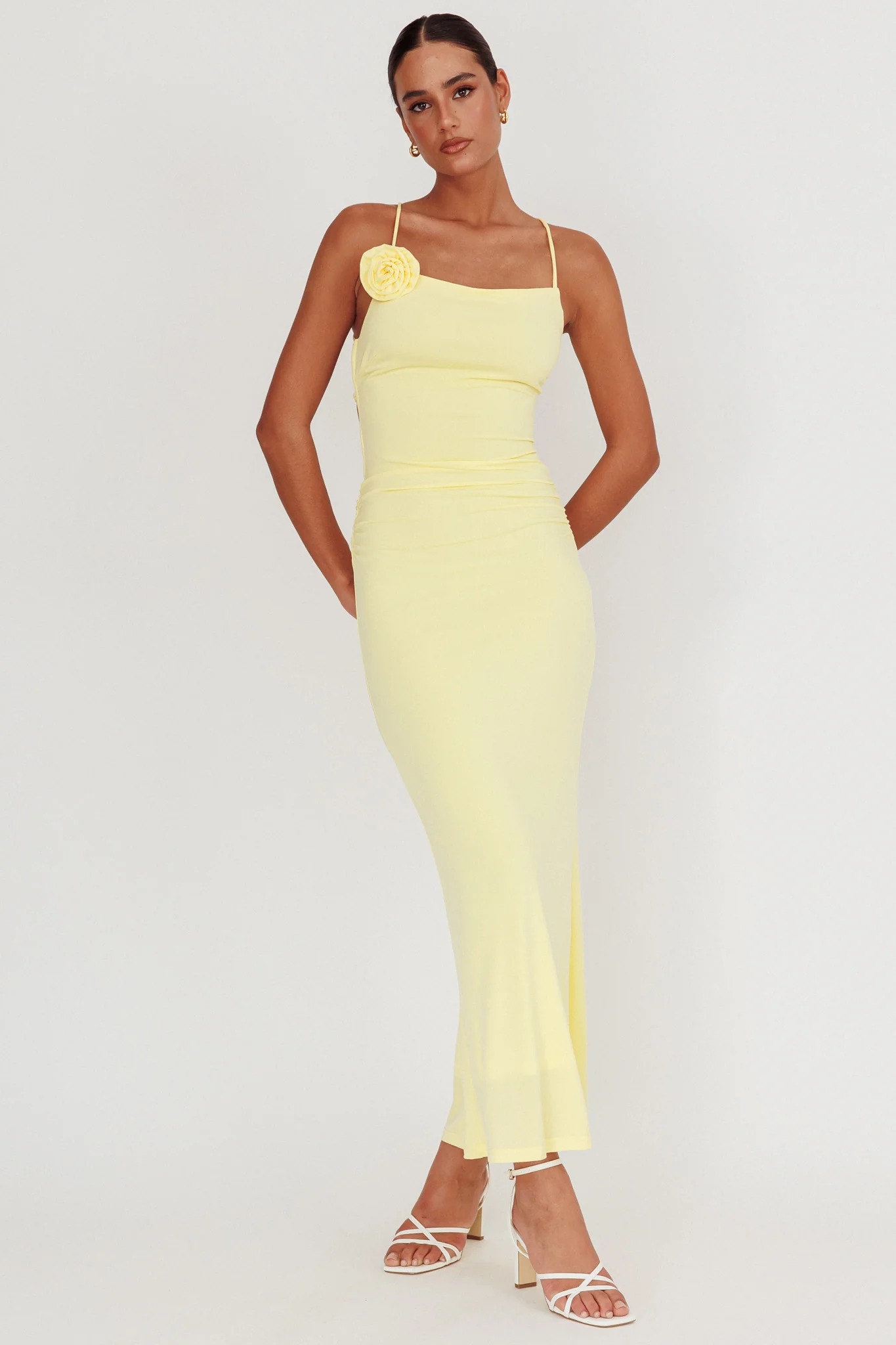Ignite Rosette Backless Maxi Dress Lemon - Sonourner