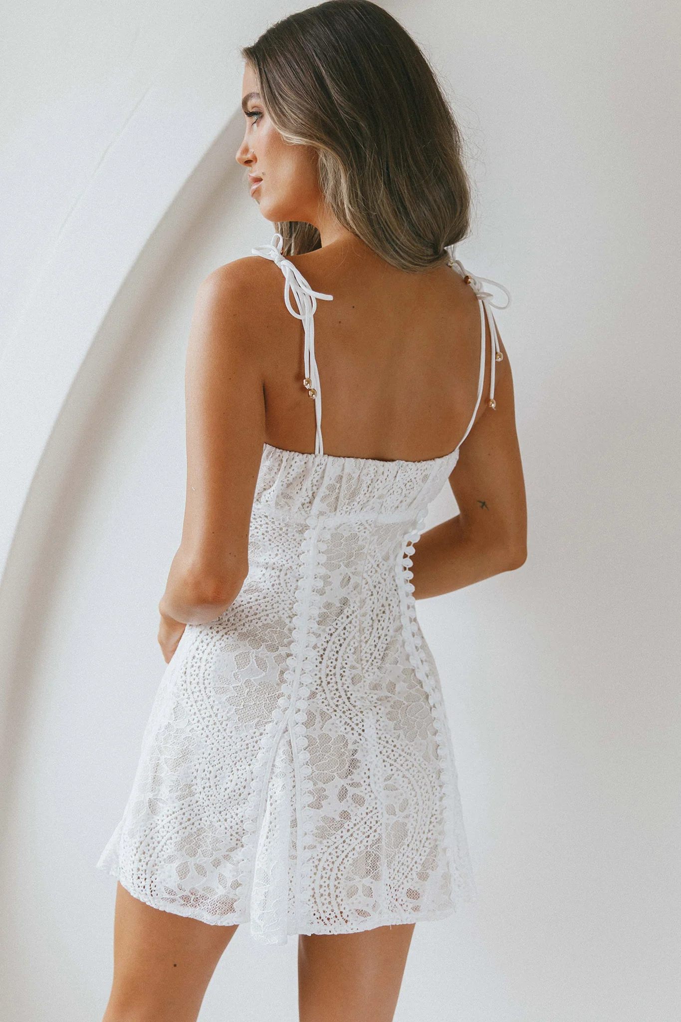 Promise Me Ruched Bust Godet Dress Lace White - Sonourner