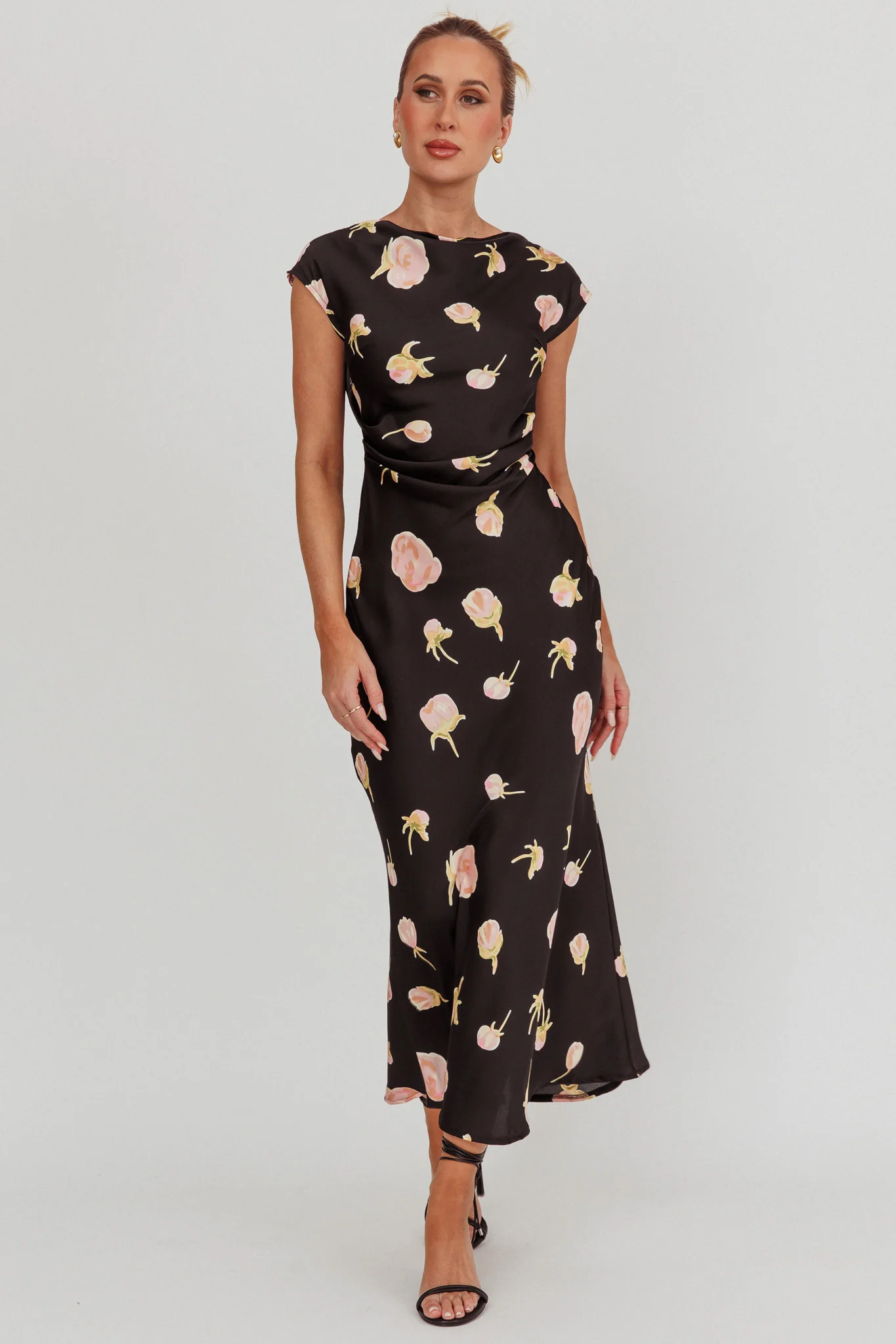 Loveland Floral Print Cowl Back Maxi Dress Oyster - Sonourner