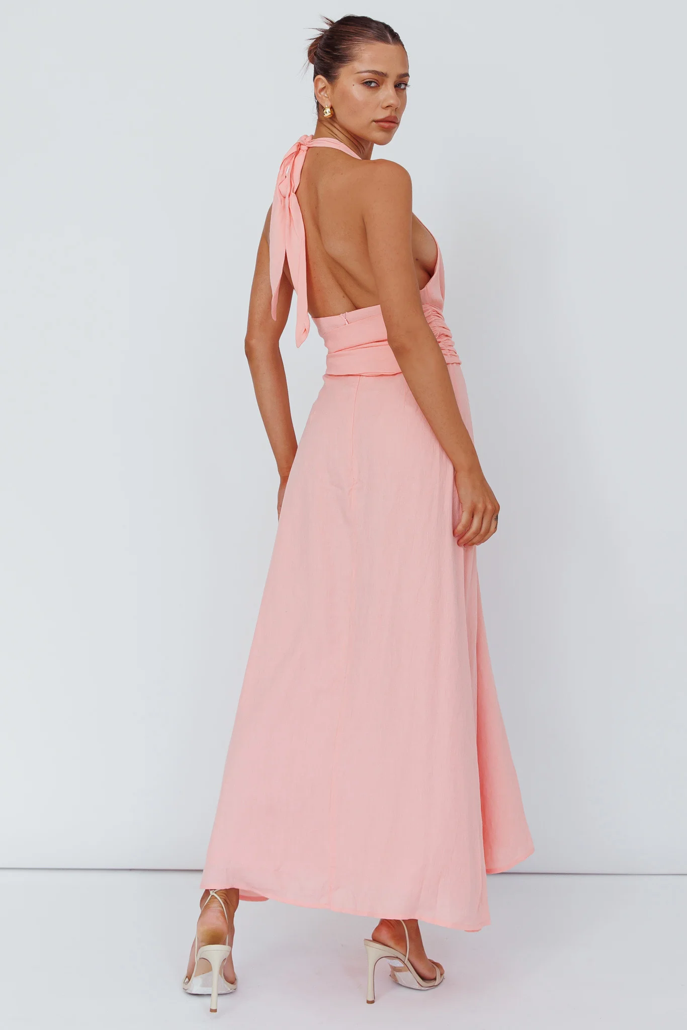 Spring Feels Halterneck Belt Maxi Dress Peach - Sonourner