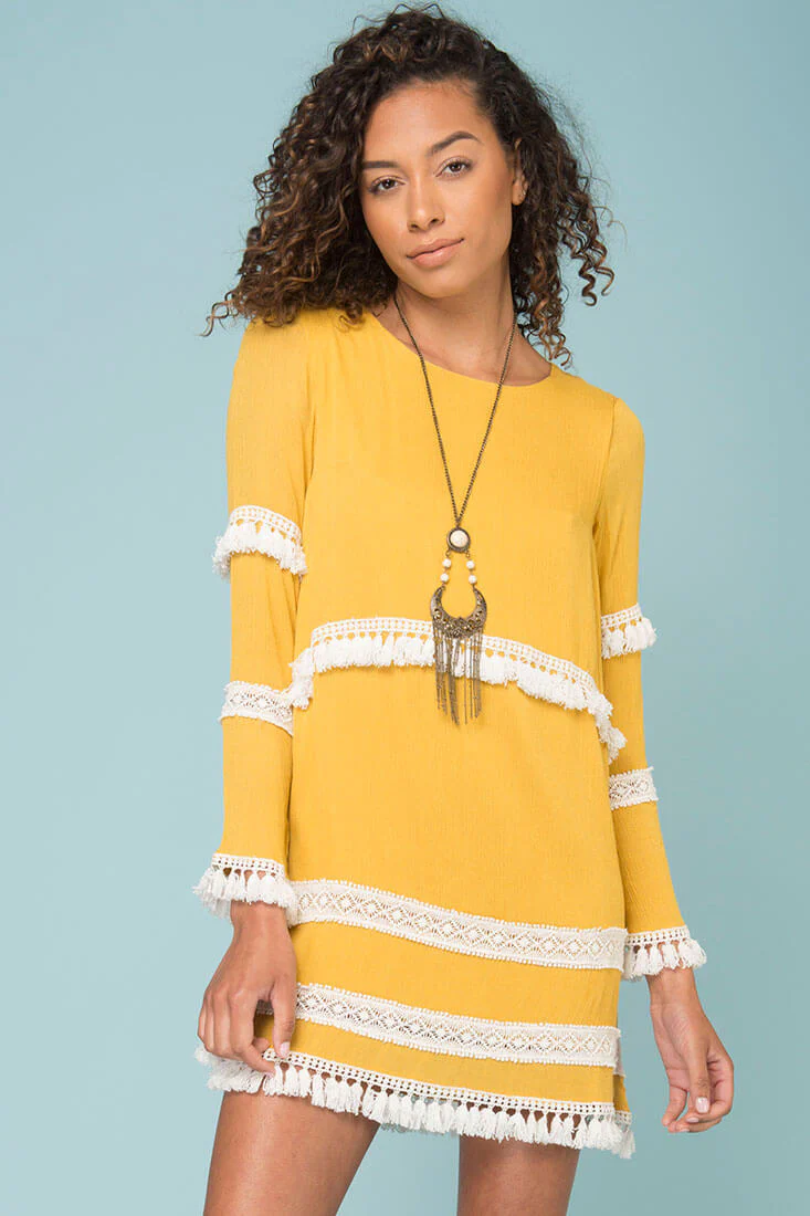 Ansley Cute Tassle Dress Yellow Mustard - Sonourner