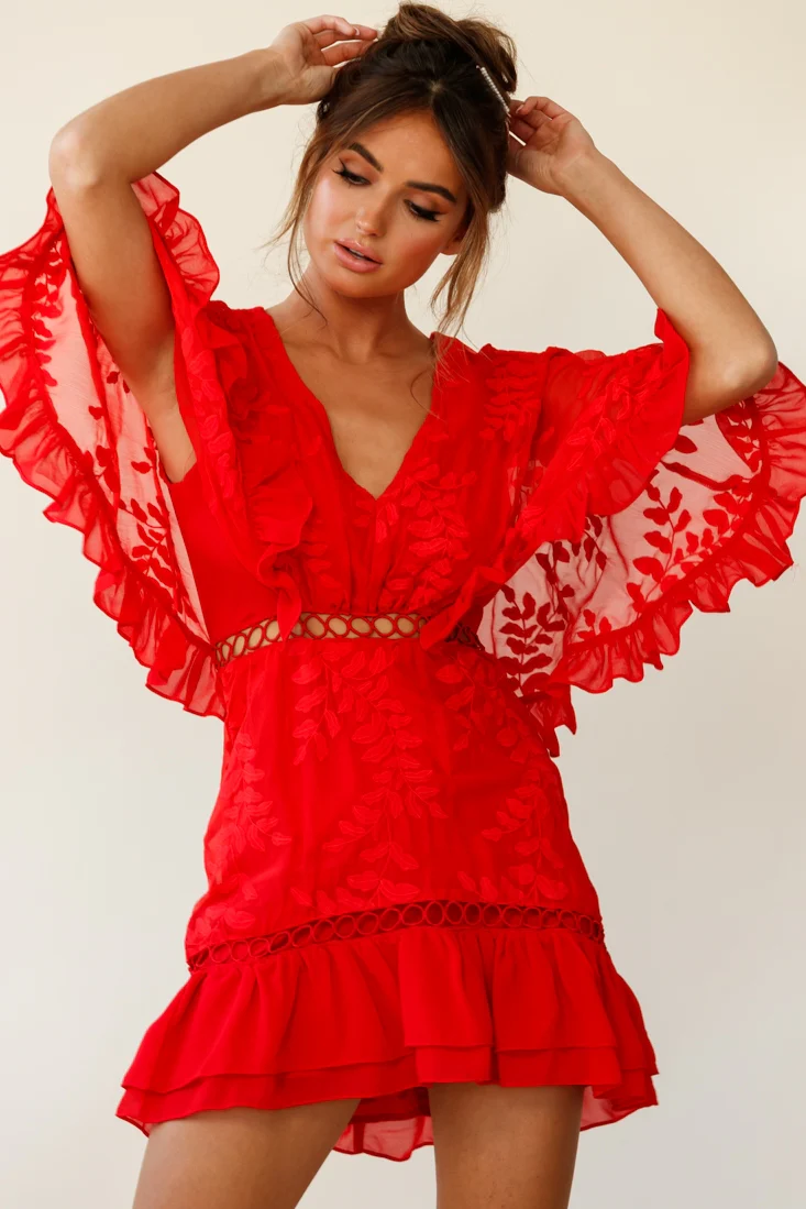 Caspar Batwing Dress Red - Sonourner