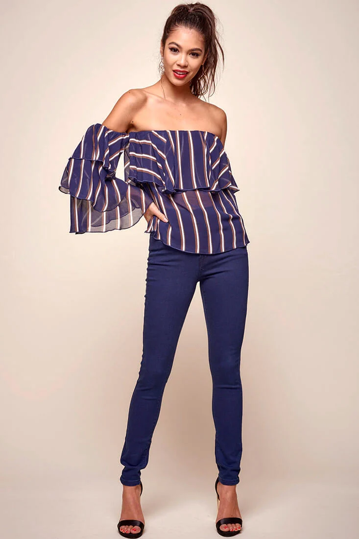 Goldwyn Tiered Striped Tube Top Navy - Sonourner
