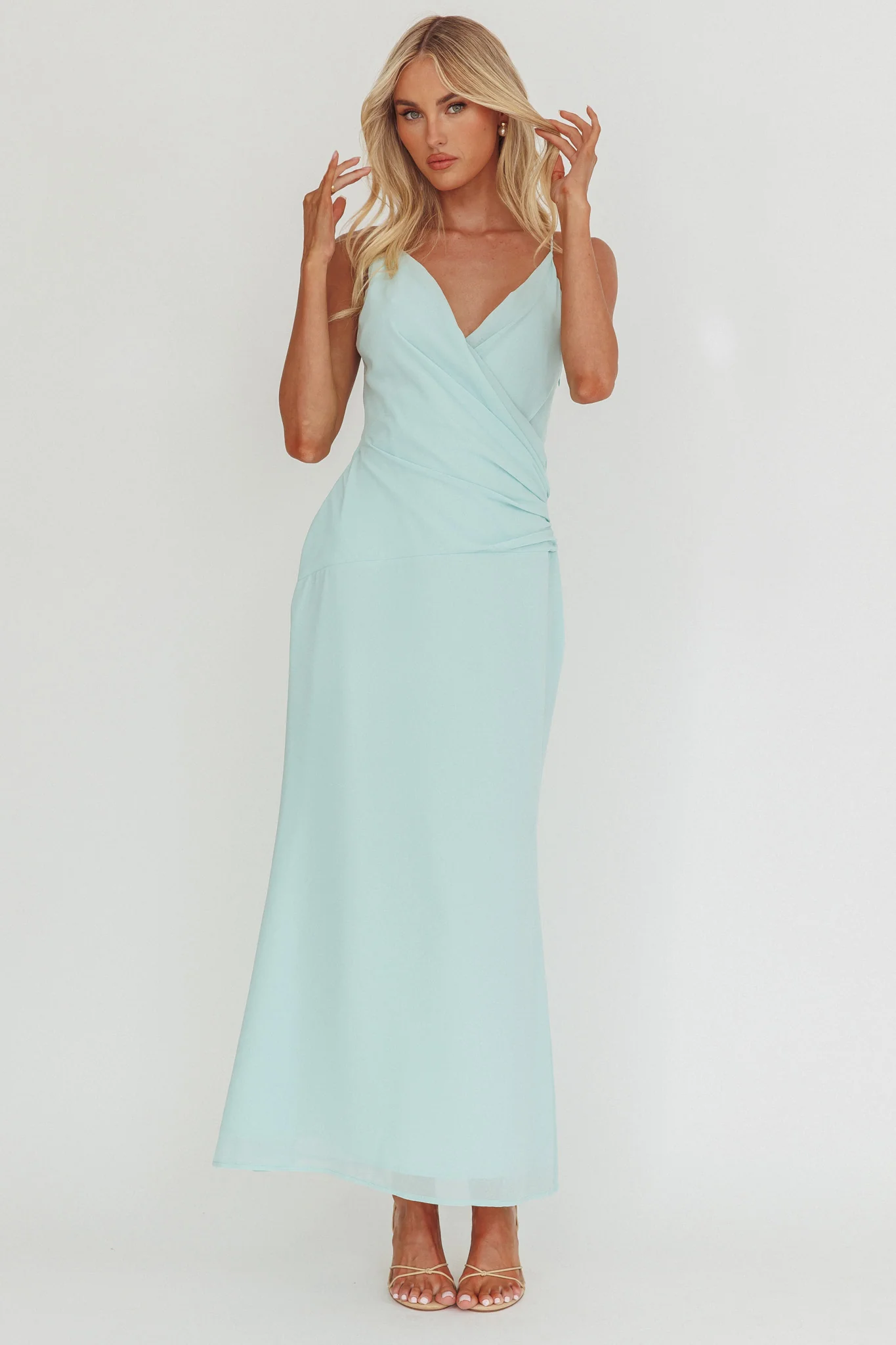 Lexxi Crossover Gathered Waist Maxi Dress Tiffany Blue - Sonourner