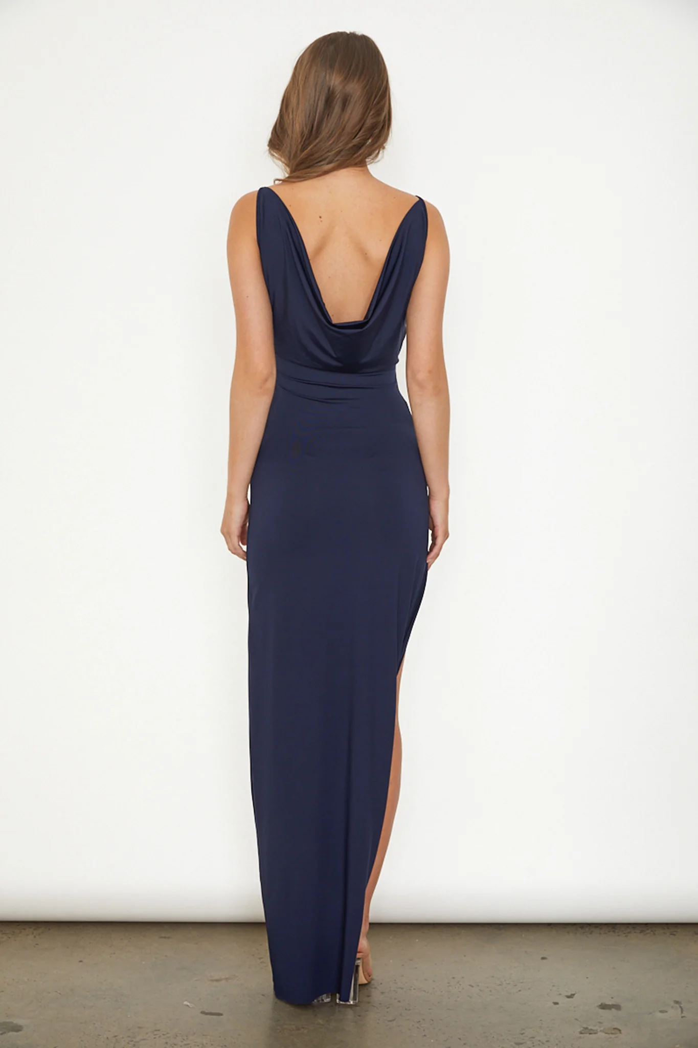 Hollywood Heartthrob Surplice Neckline Split Dress Navy - Sonourner