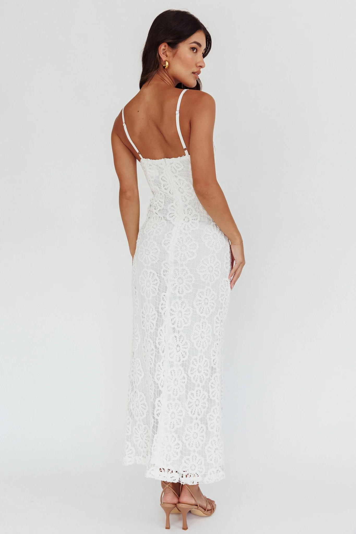 Spark Joy Floral Crochet Overlay Maxi Dress White - Sonourner