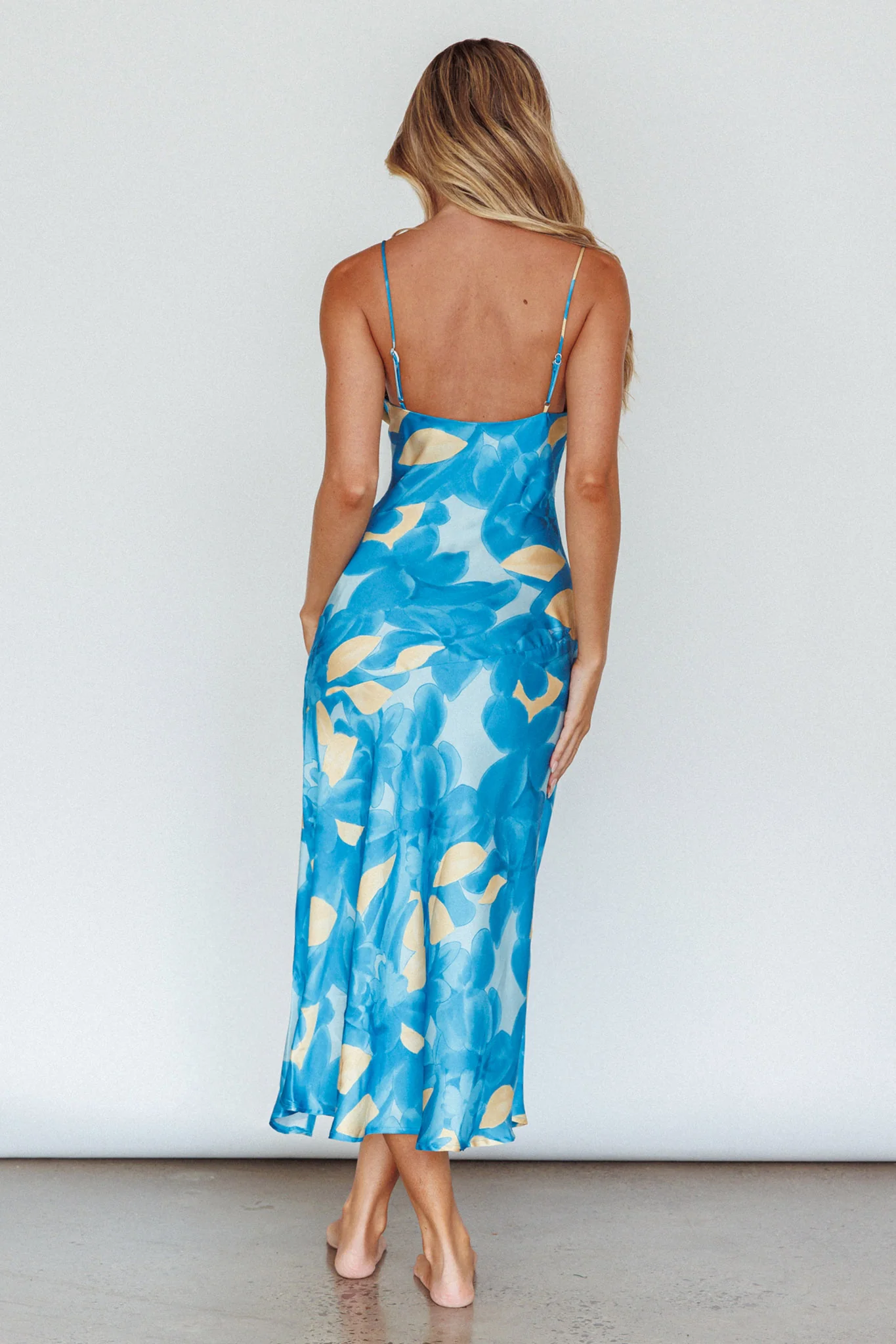 Well Versed Pleated Bust Front Split Dress Flora Blue - Sonourner