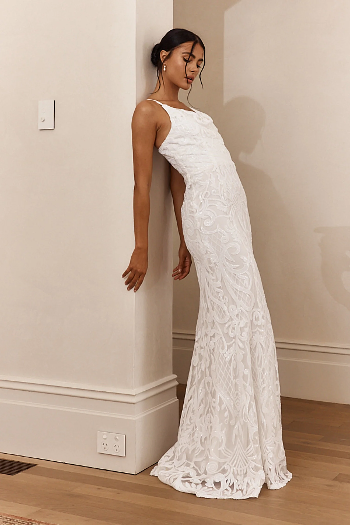 Cezanne Sequin Cowl Neck Maxi Dress White - Sonourner