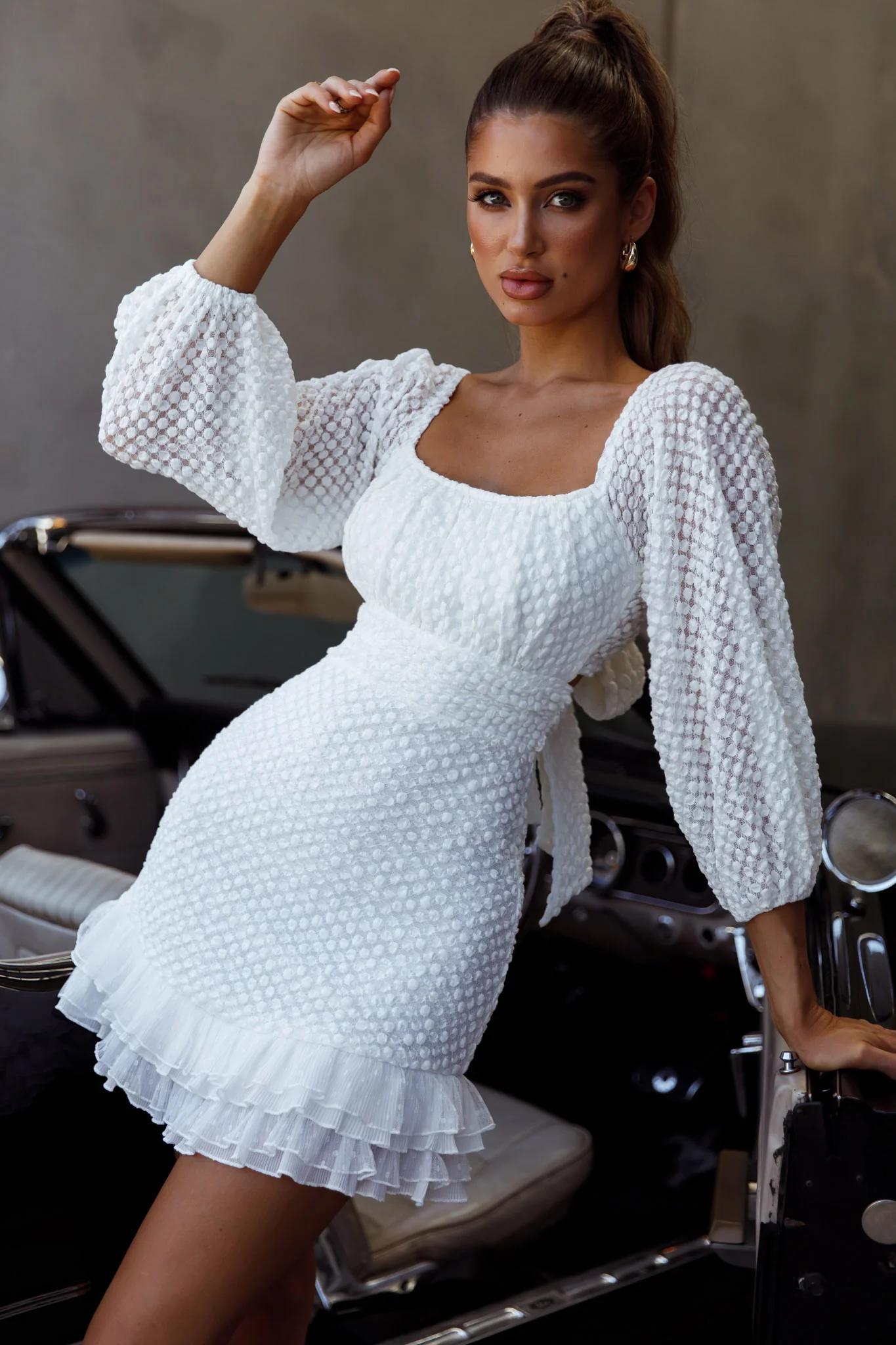 Abby Frill Hem Lace Dress White - Sonourner