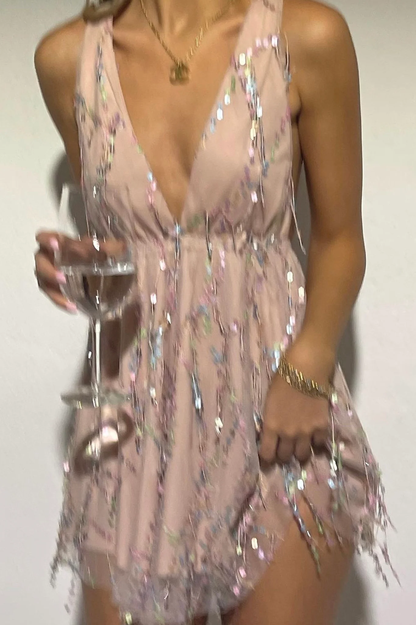 Ariana Sequin Party Dress Nude Multi - Sonourner