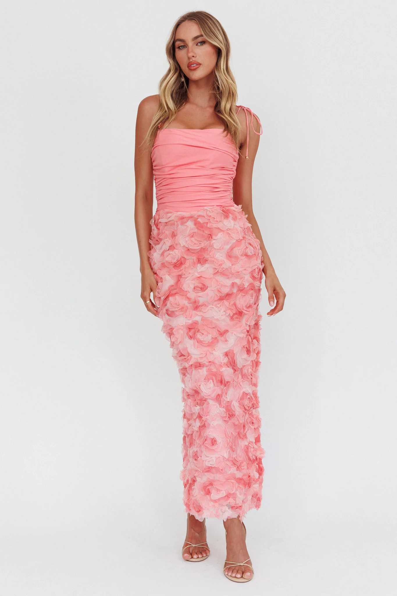 Love & Honor Textured Floral Maxi Dress Pink - Sonourner