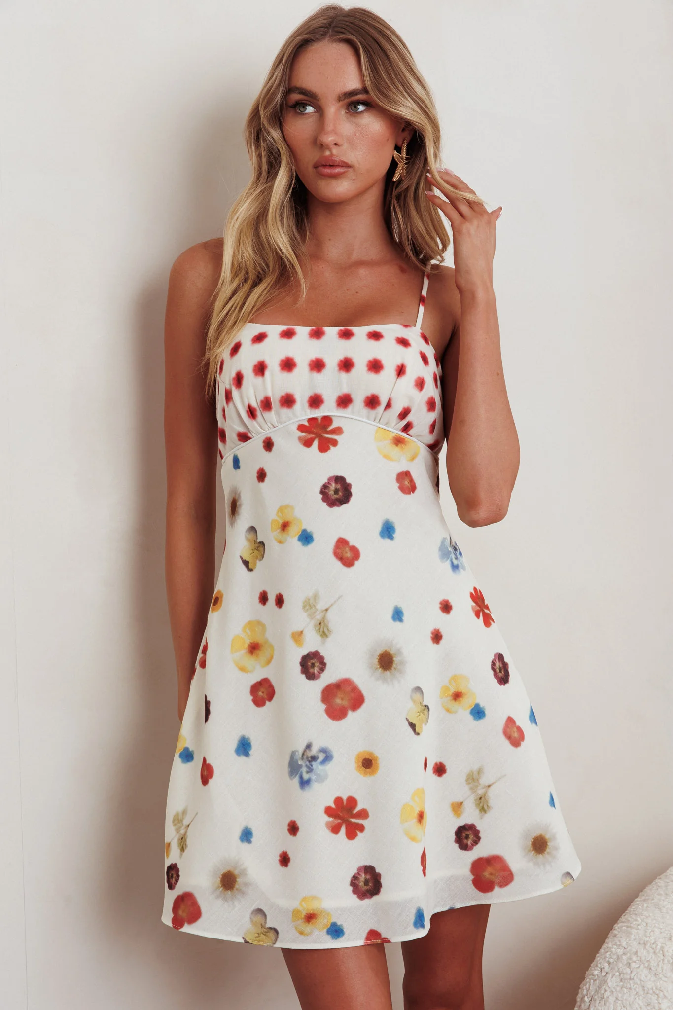 Fleur Sun Cami Strap Mini Dress Flowers Red - Sonourner