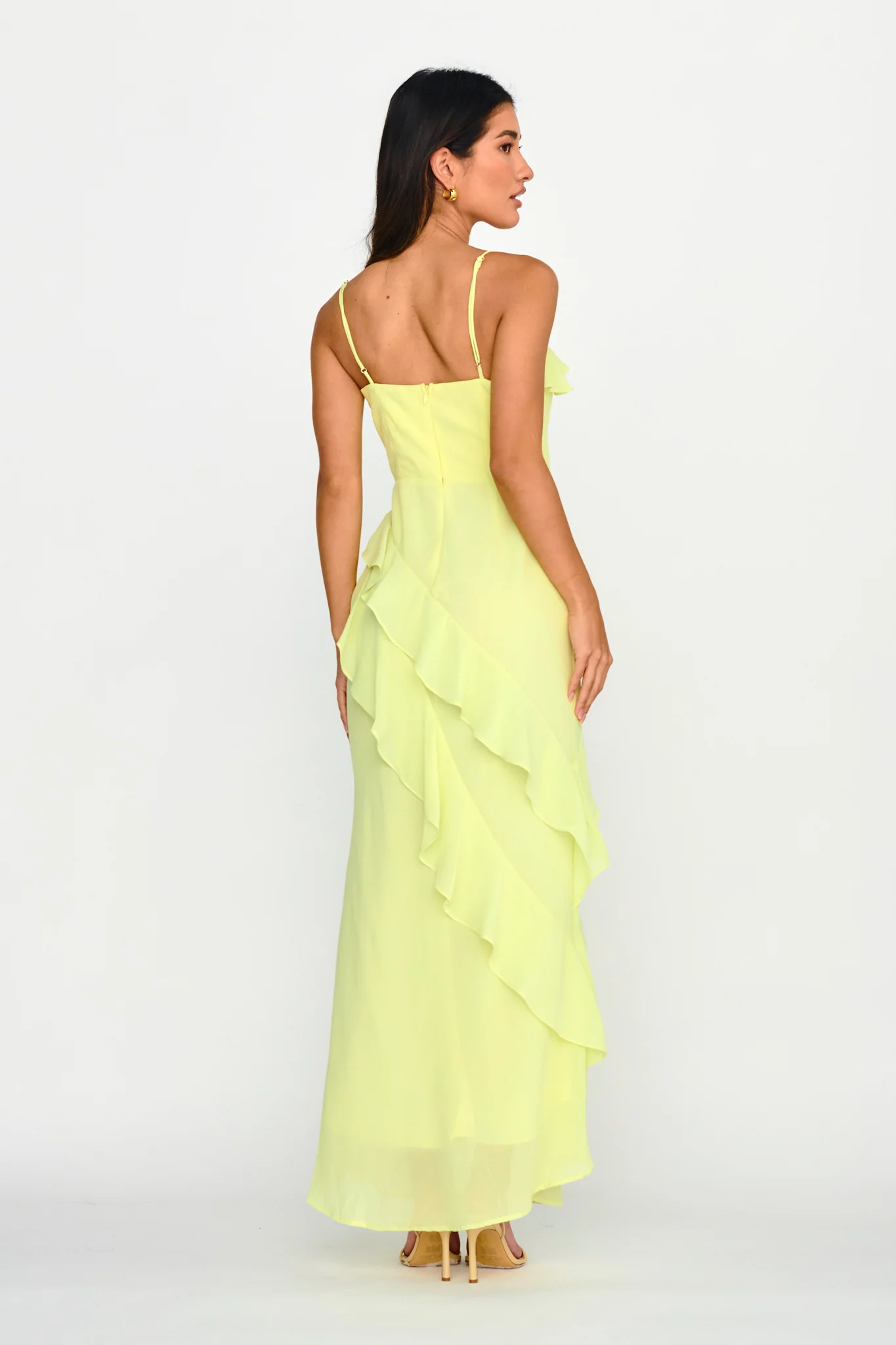 Actual Sunshine Ruffle Trim Maxi Dress Lime - Sonourner