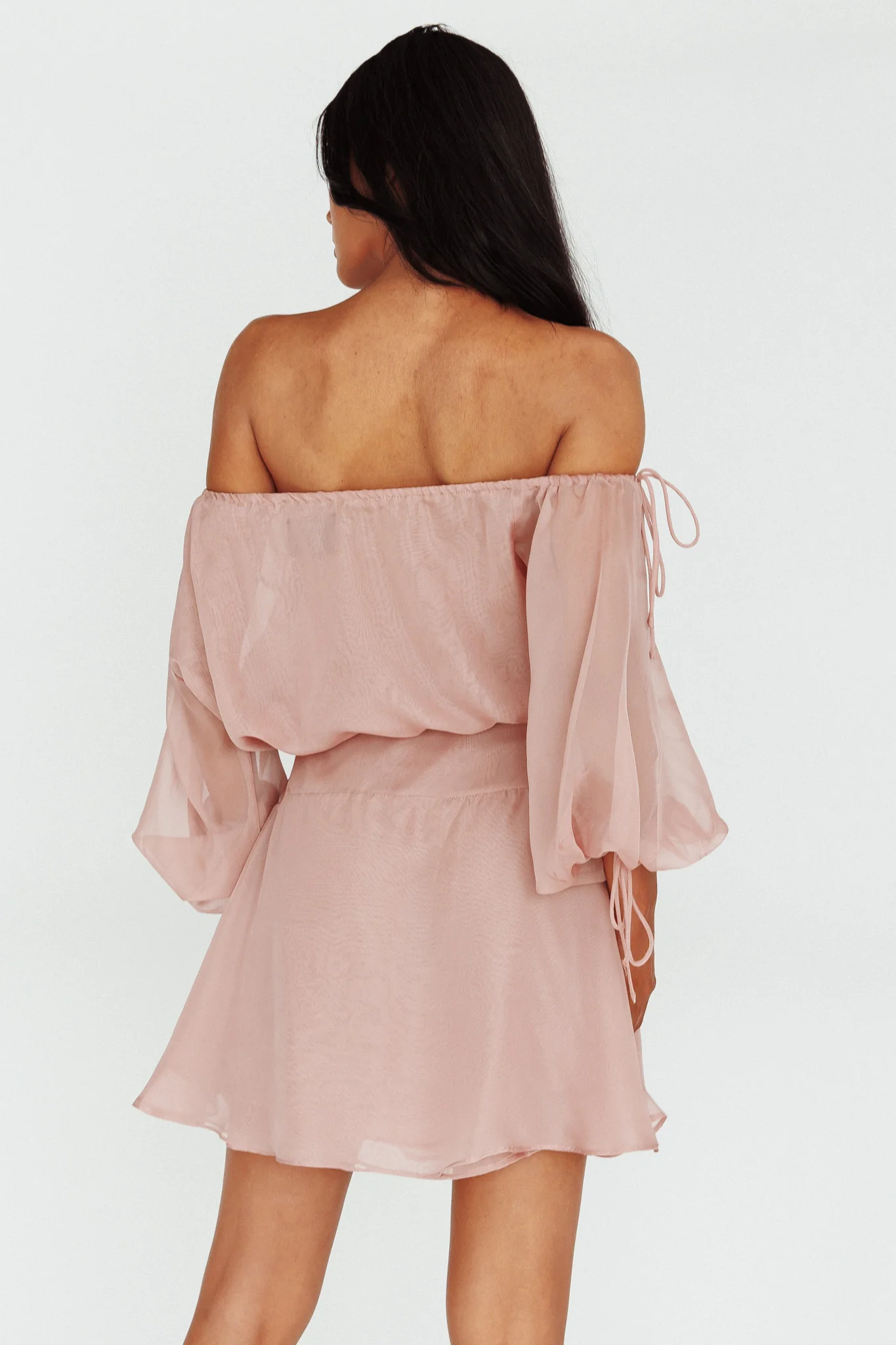 Mariona Off Shoulder Long Sleeve Mini Dress Blush - Sonourner