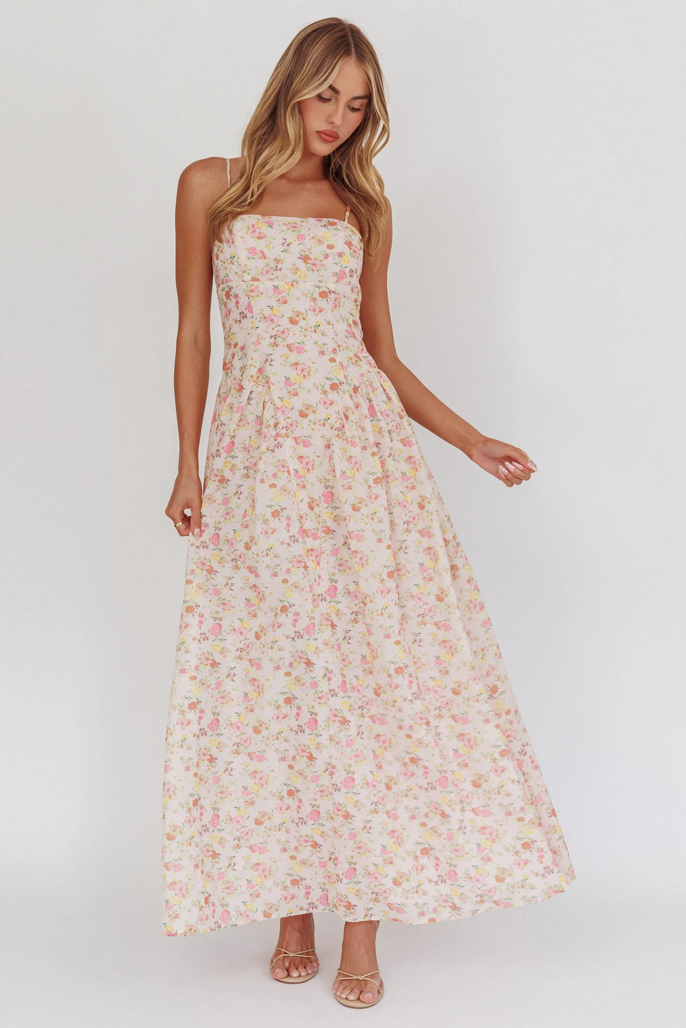 Daisy Day Basque Waist Maxi Dress Floral Pink - Sonourner