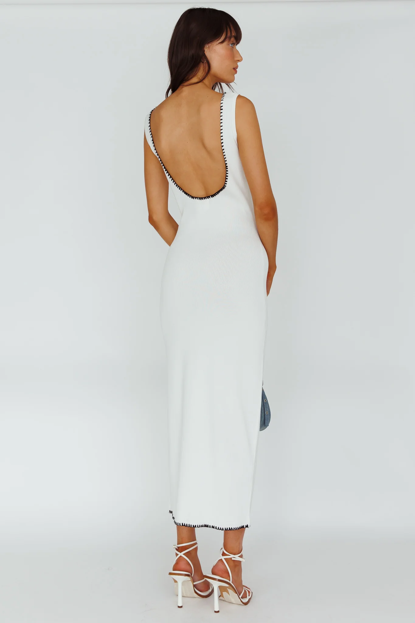 North Shore Blanket Stitch Knit Maxi Dress White - Sonourner