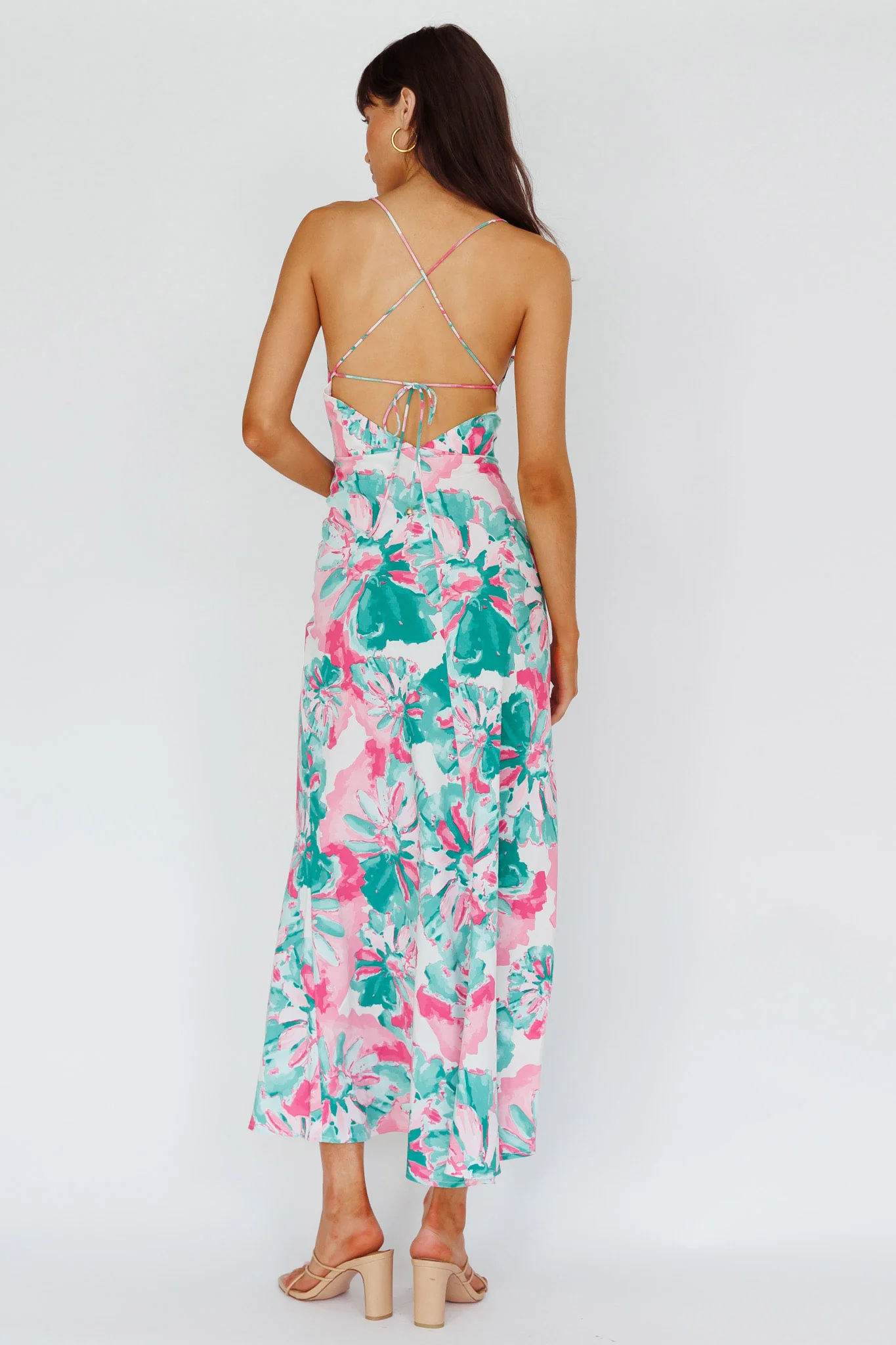 Alora Tie-Up Back Maxi Dress Flower Green - Sonourner