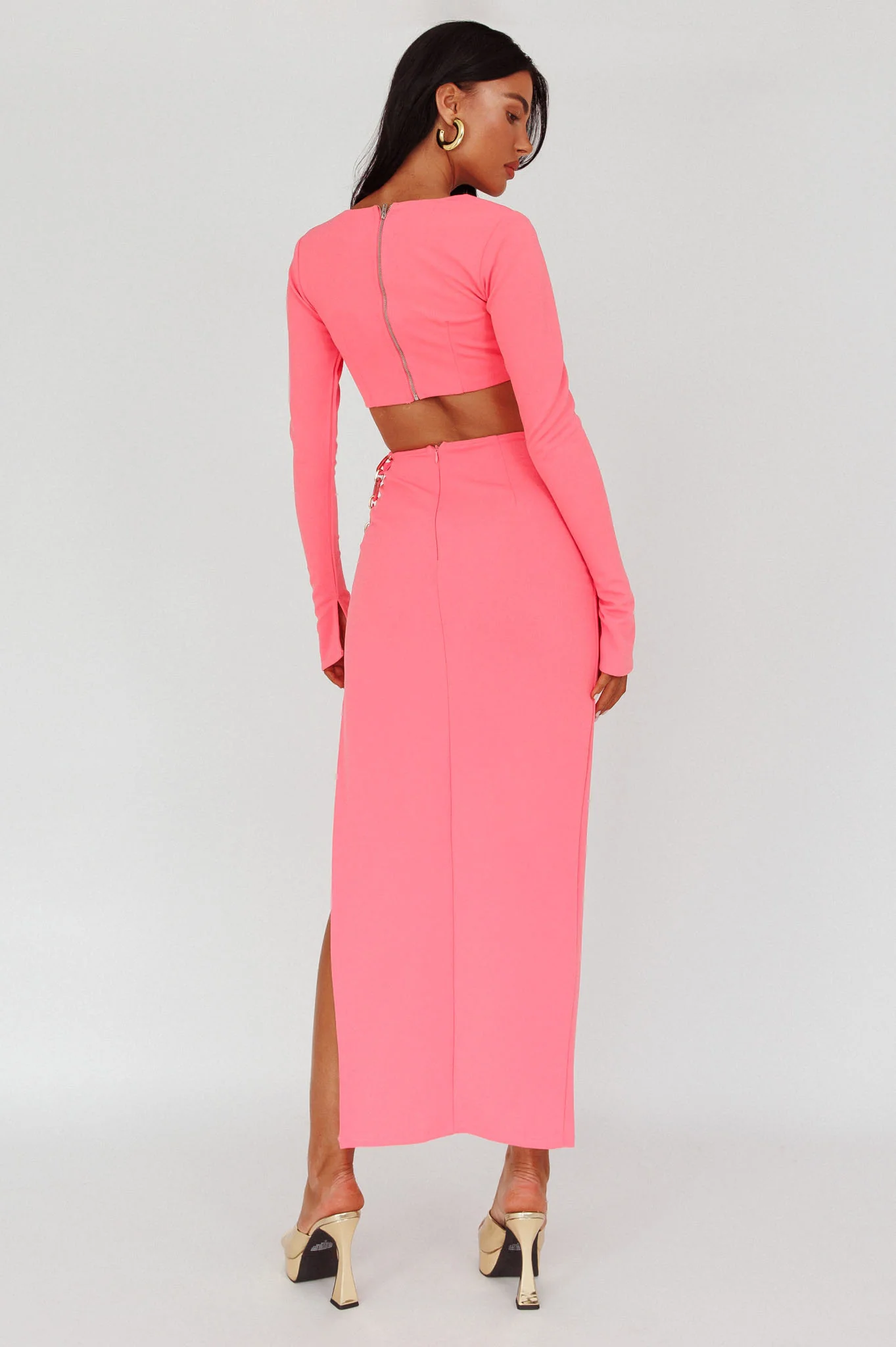 Sigournie Long Sleeve Chain Midi Dress Pink - Sonourner