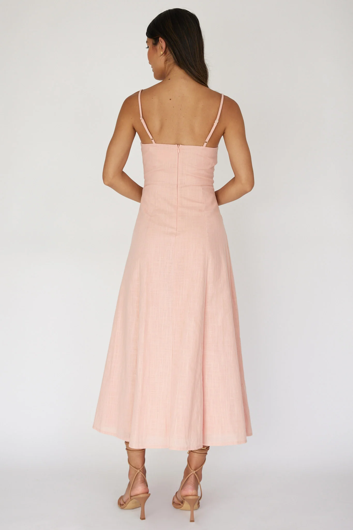 Vacay Pintuck Pleat Midi Dress Pink - Sonourner