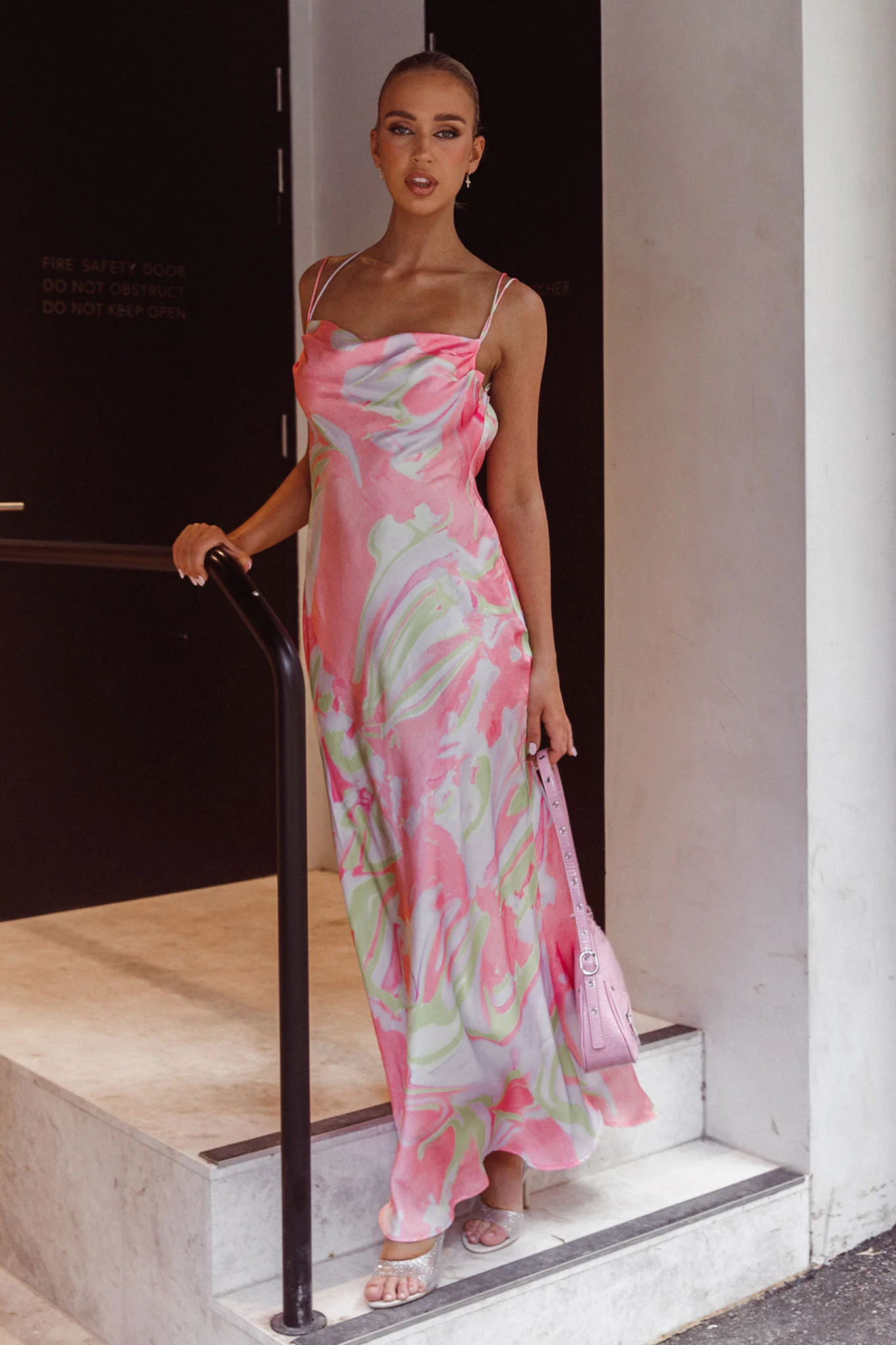 Moment With You Ruched Bust Midi Dress Swirl Pink/Lemon - Sonourner