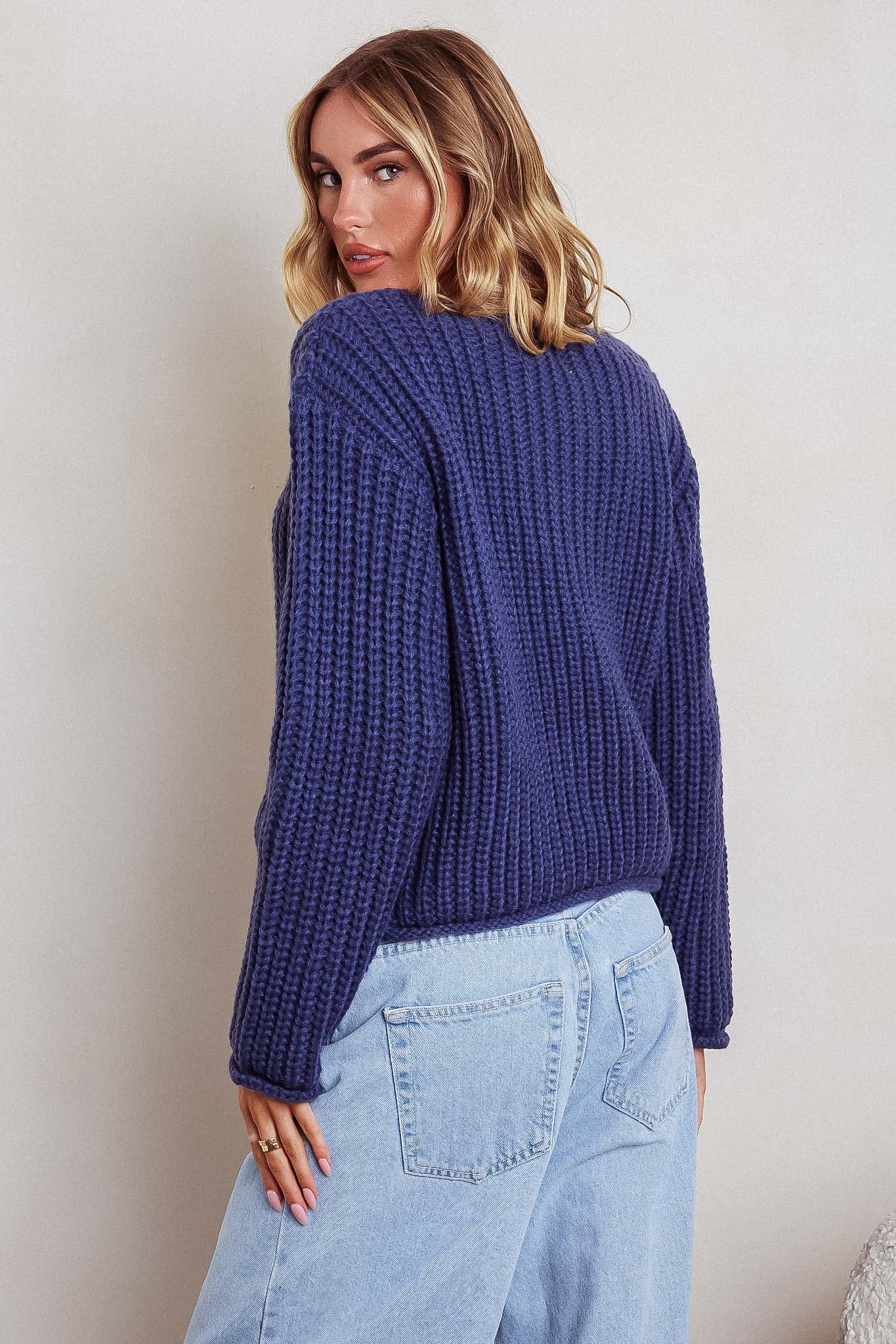 Cindie Chunky Knit Cardigan Navy - Sonourner