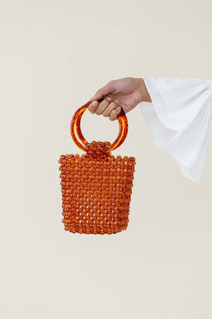 Karma Beaded Acrylic Handle Bag Tan - Sonourner