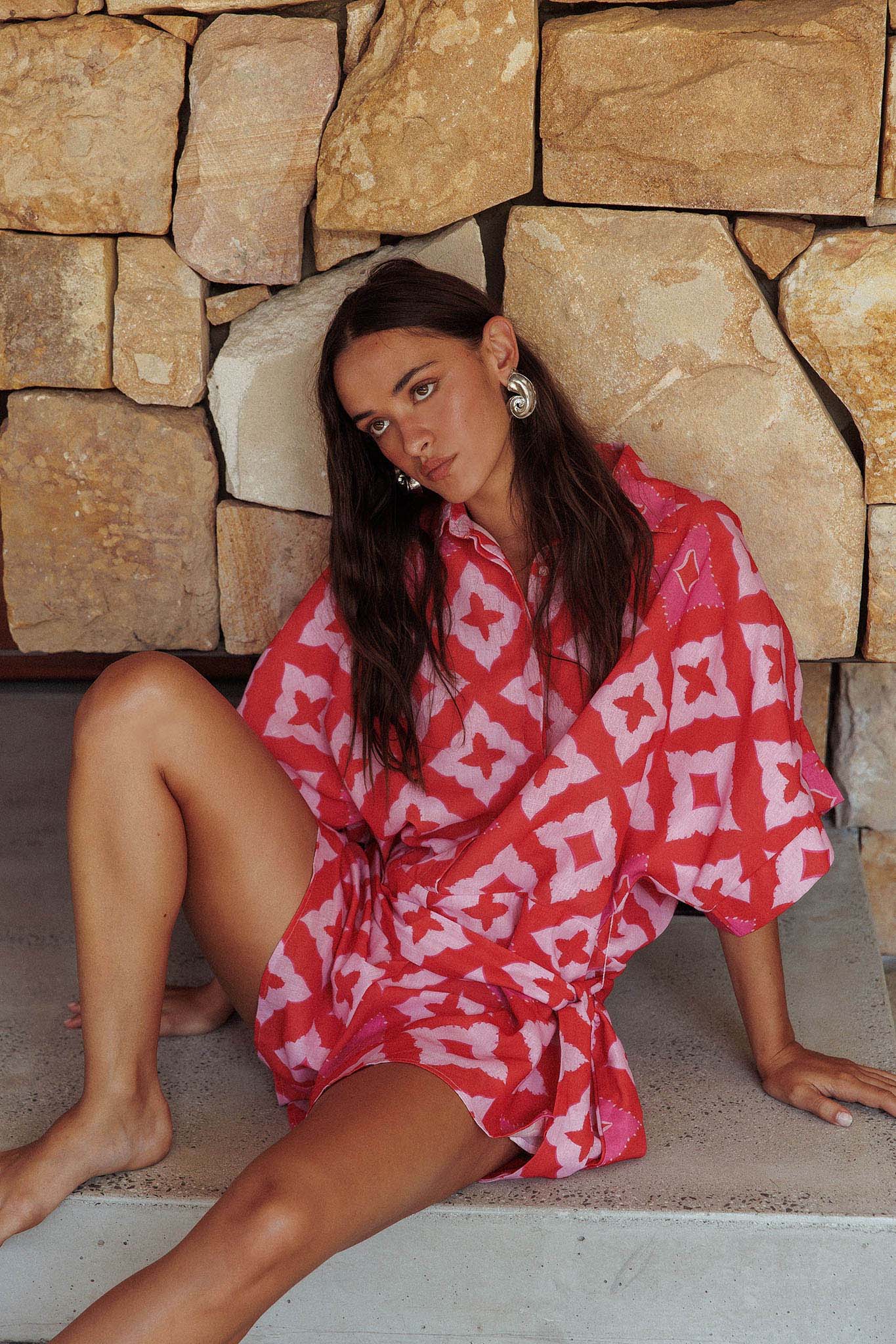 Daytona Beach Button-Up Romper Print Pink - Sonourner