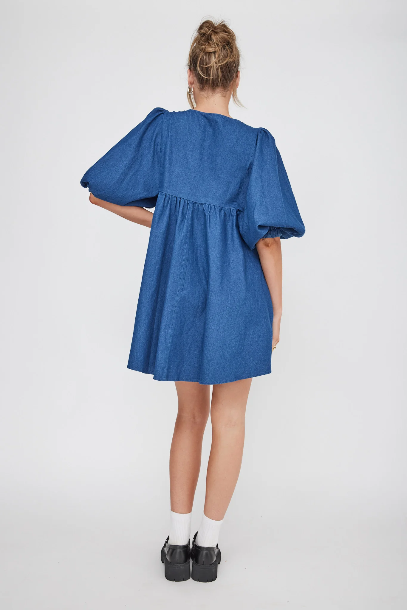 New Haven Puff Sleeve Swing Dress Indigo - Sonourner