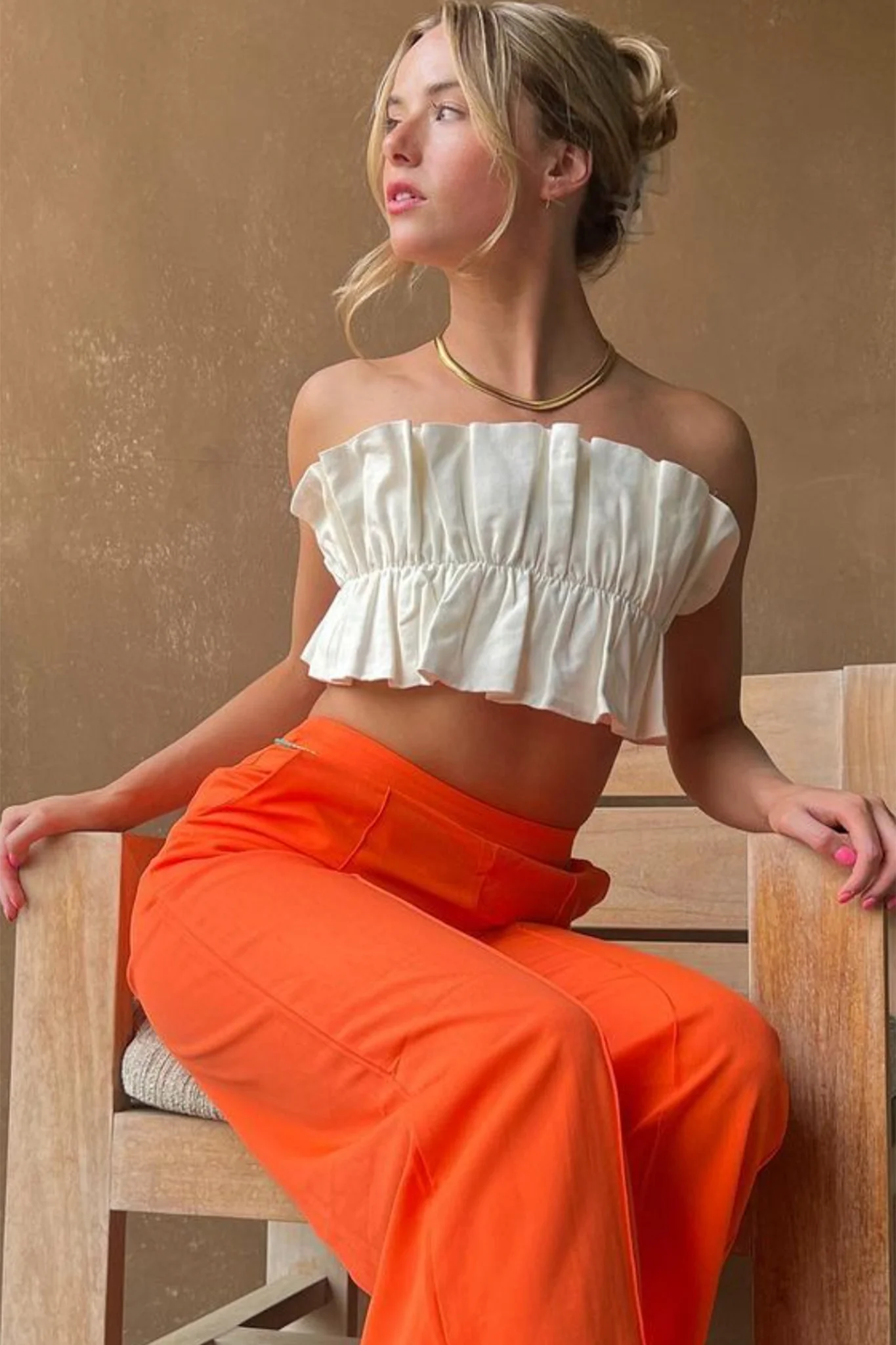 Thea Ruffle Crop Top White - Sonourner