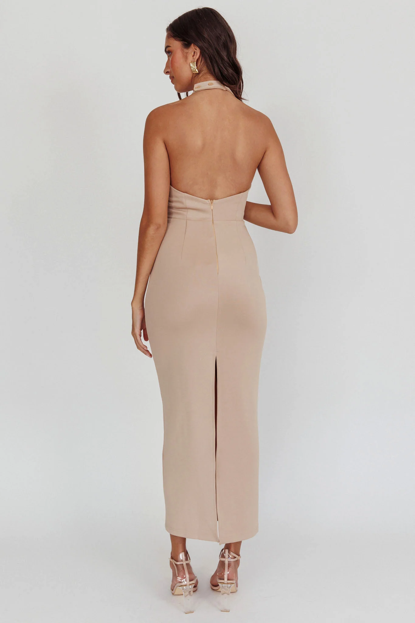 Goldfoil Halter Neck Maxi Dress Ecru - Sonourner