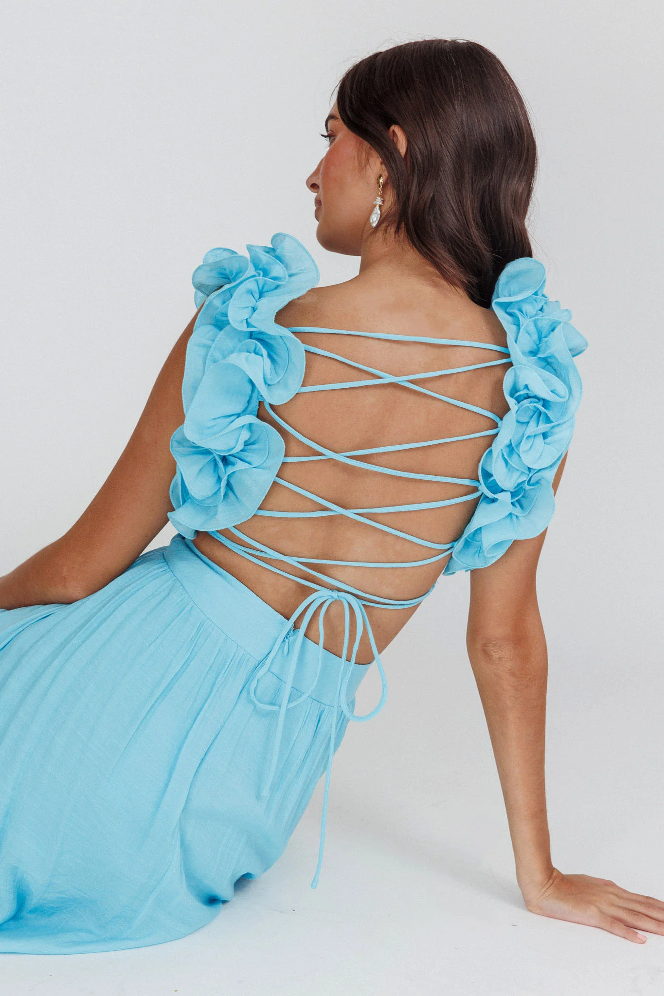 Madara Laced Back Ruffle Dress Blue - Sonourner