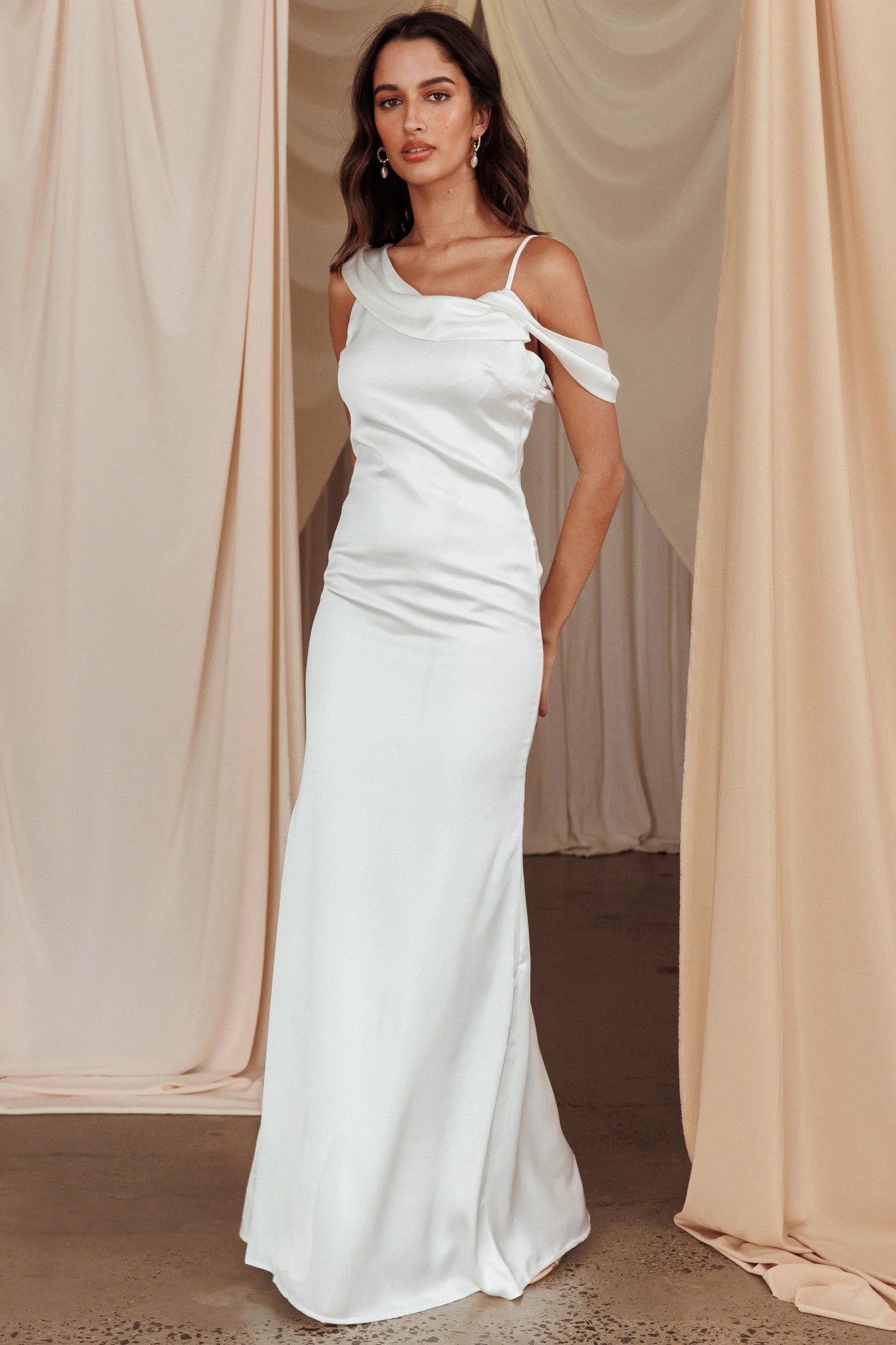 Dawna Draped Sleeve Maxi Dress White - Sonourner
