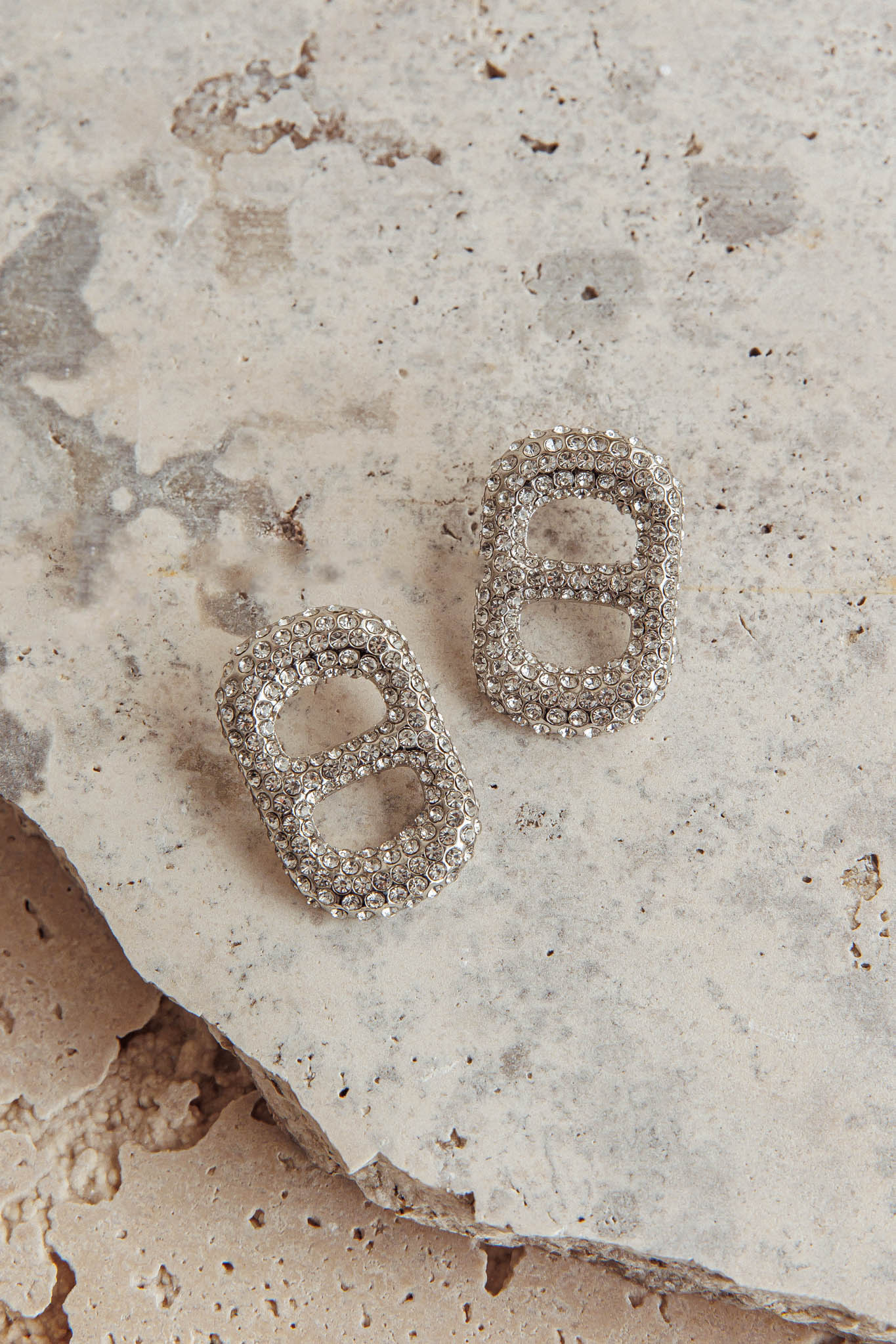 Glitz Pull Tab Earrings Silver Diamante - Sonourner