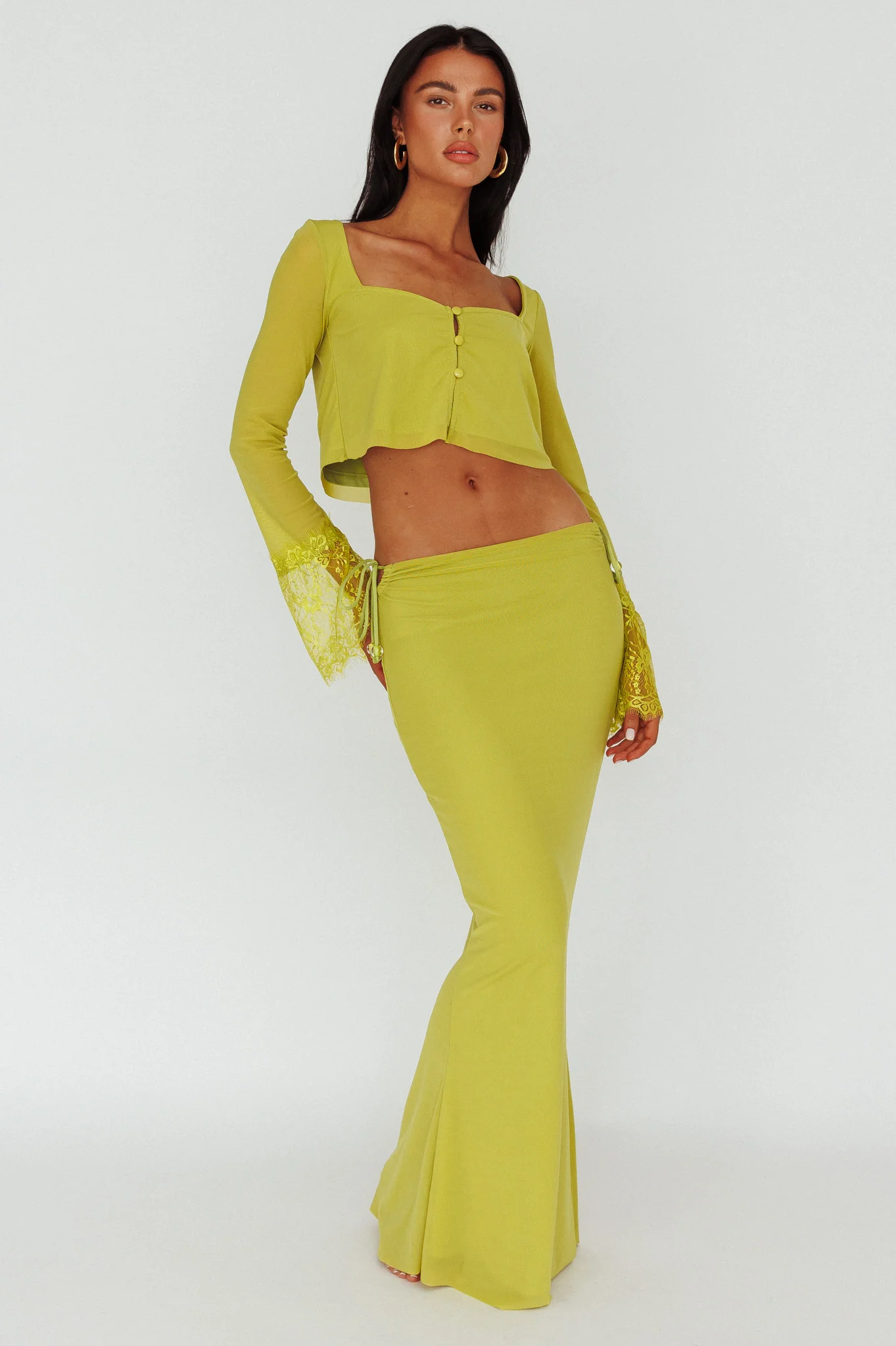 Rana String Tie Side Midi Skirt Apple - Sonourner