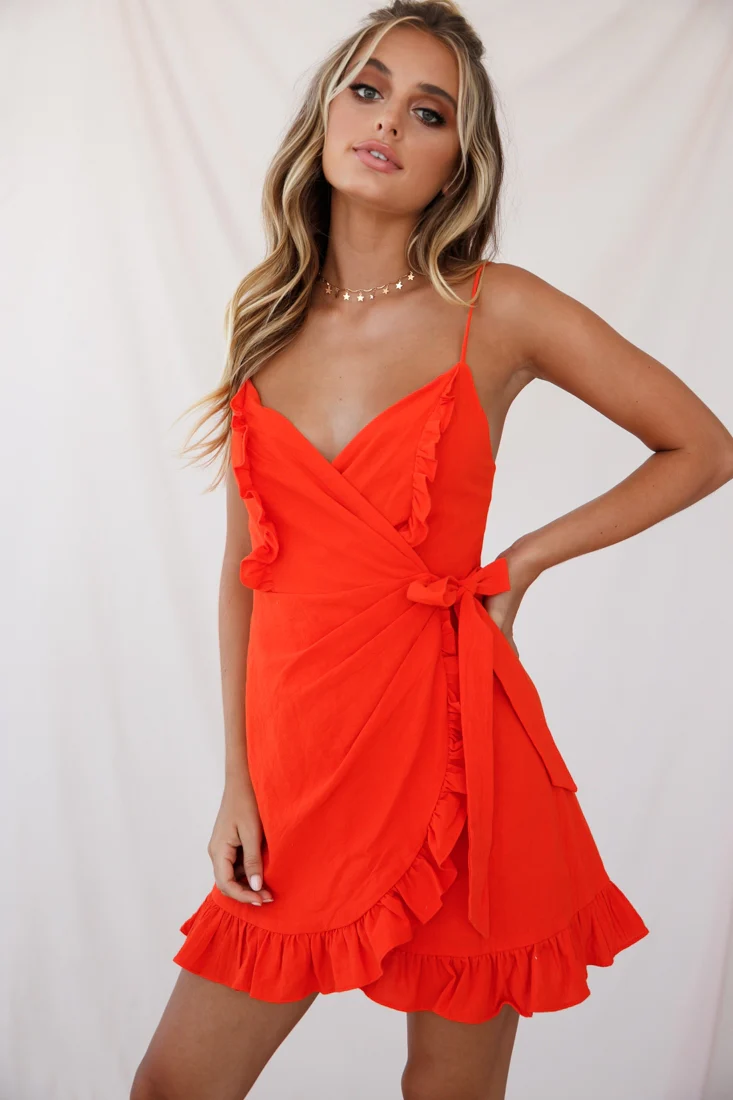 Oui Oui Wrap Ruffle Dress Tangerine - Sonourner