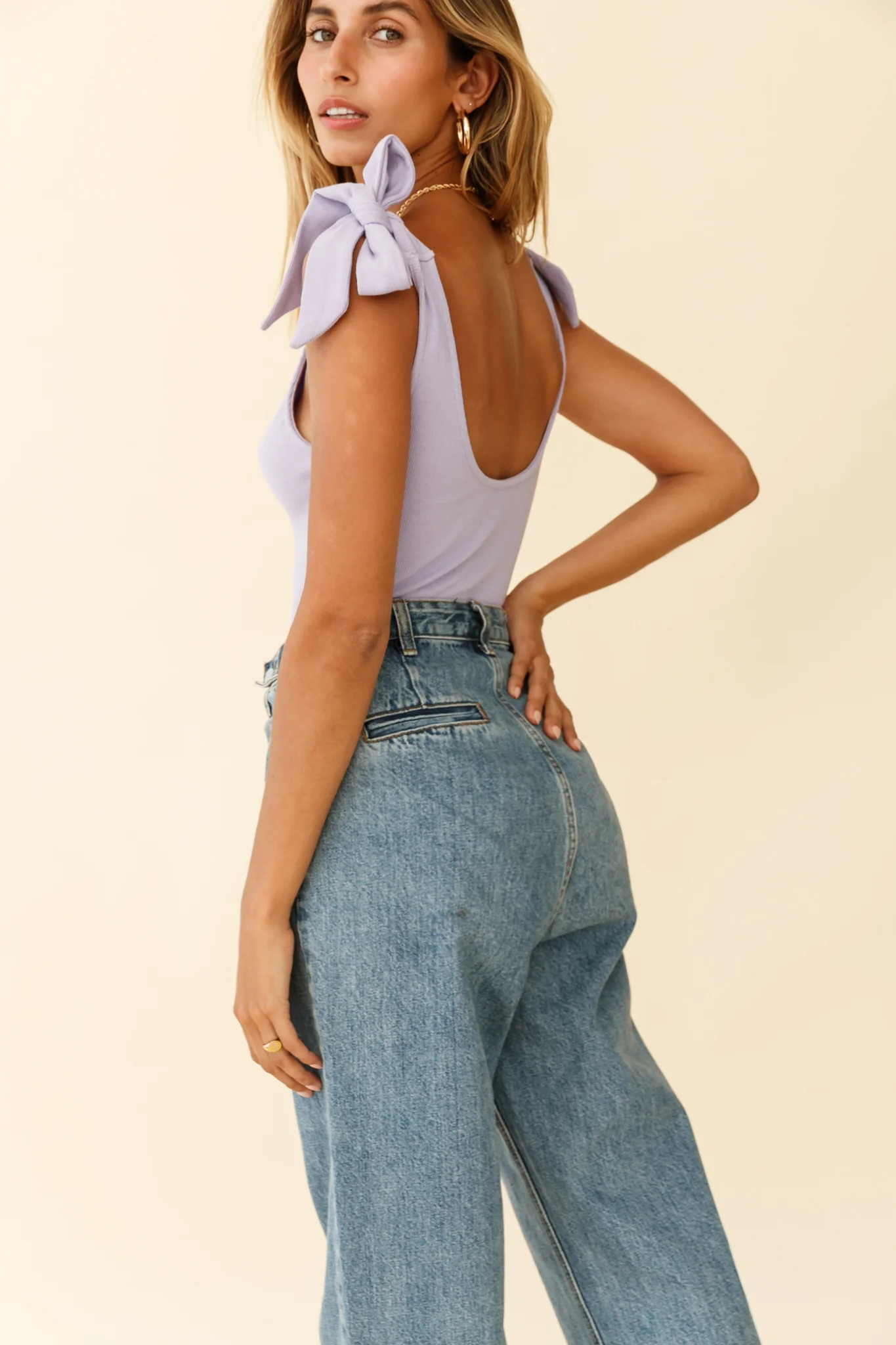 Can't Stop Me Bow Shoulder Bodysuit Lilac - Sonourner