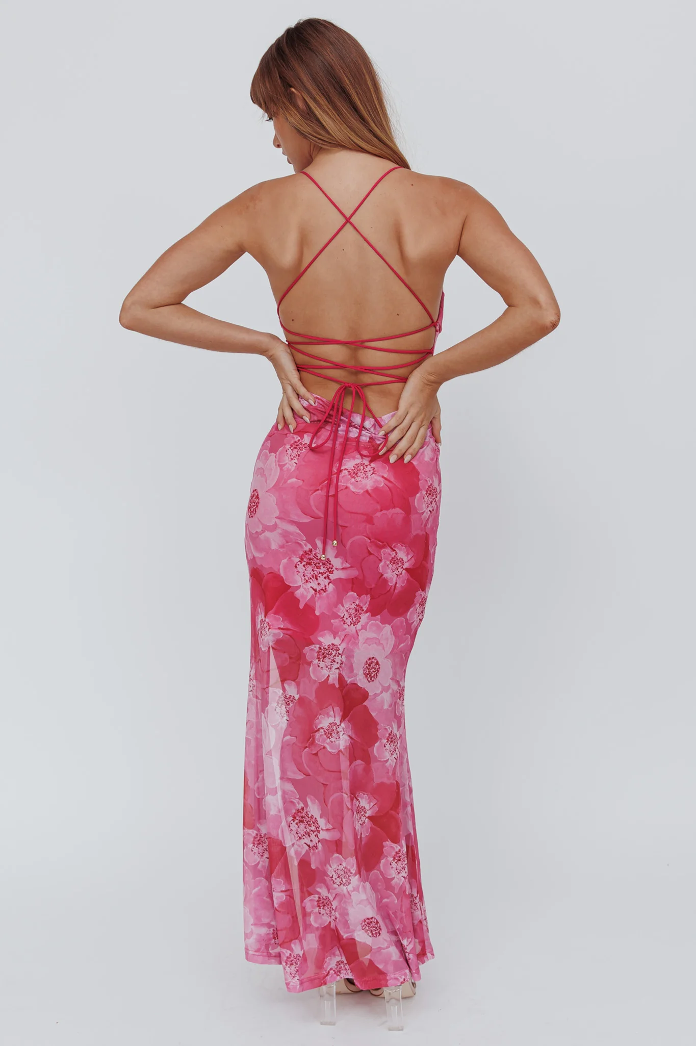 Osaka Sun Lace-Up Back Mesh Dress Pink - Sonourner