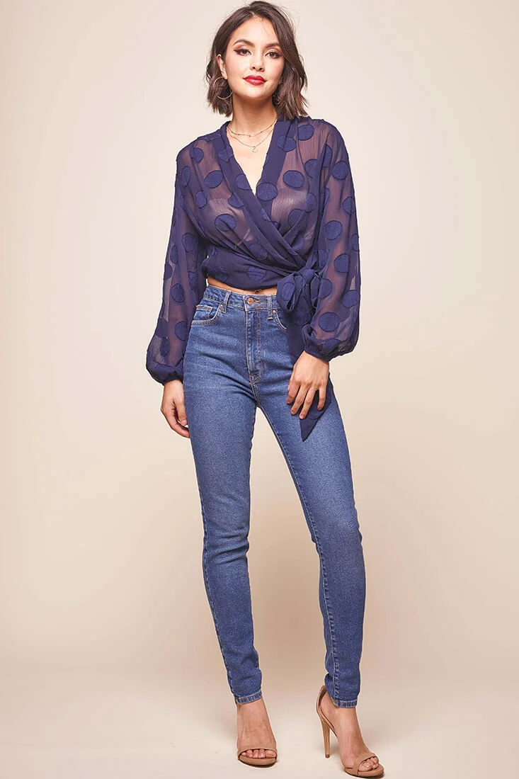 After Hours Sheer Wrap Blouse Navy - Sonourner