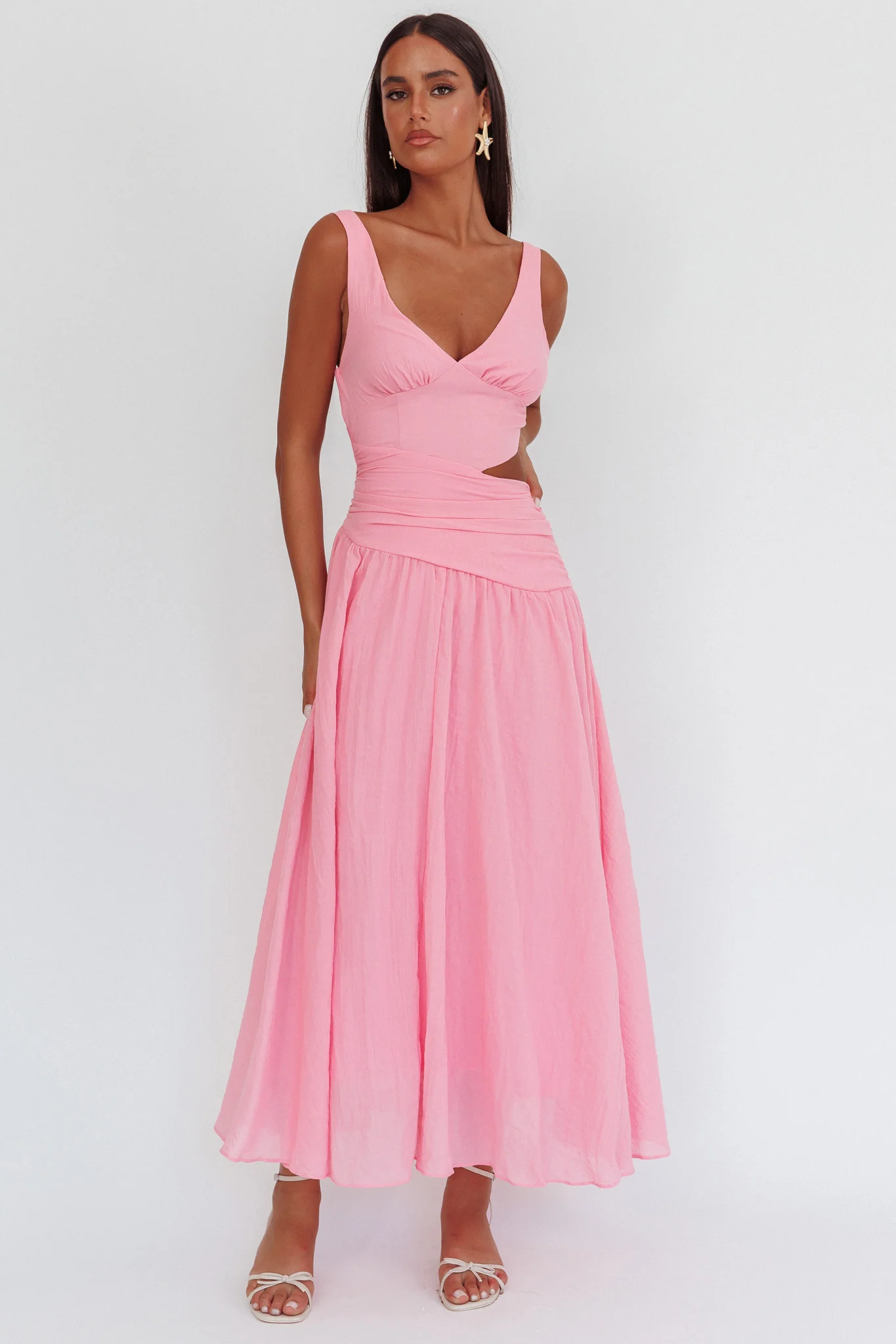 First Dates Waist Cut-Out Maxi Dress Pink - Sonourner