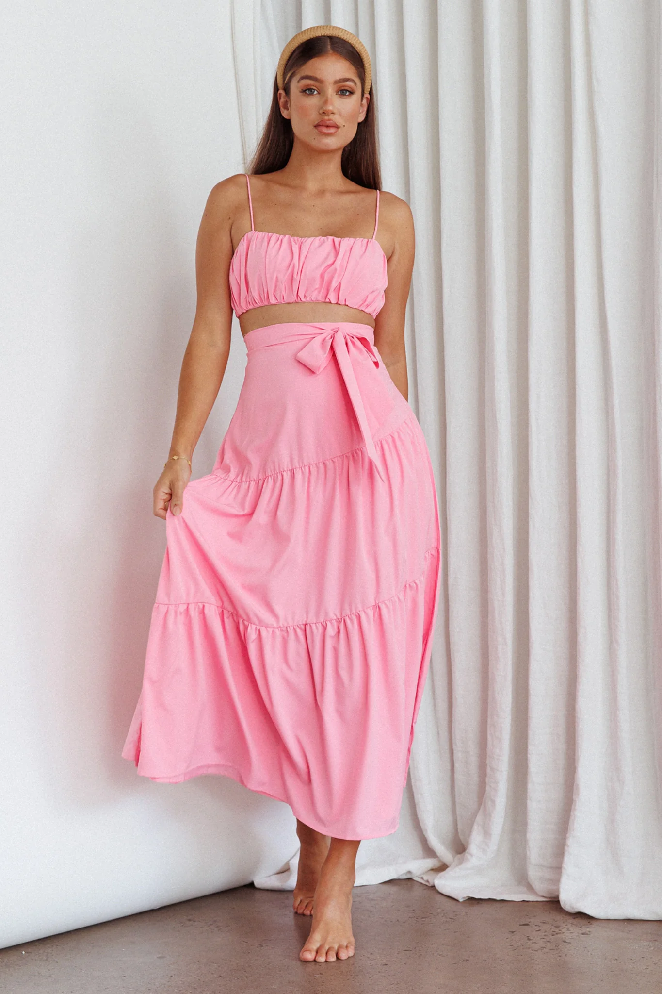 Bondi Waist Tie Maxi Skirt Pink - Sonourner