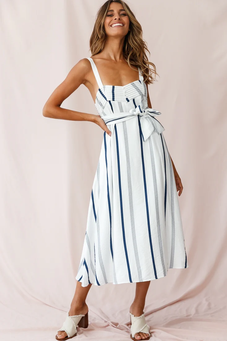 Colmar Wide Strap Midi Dress Navy - Sonourner