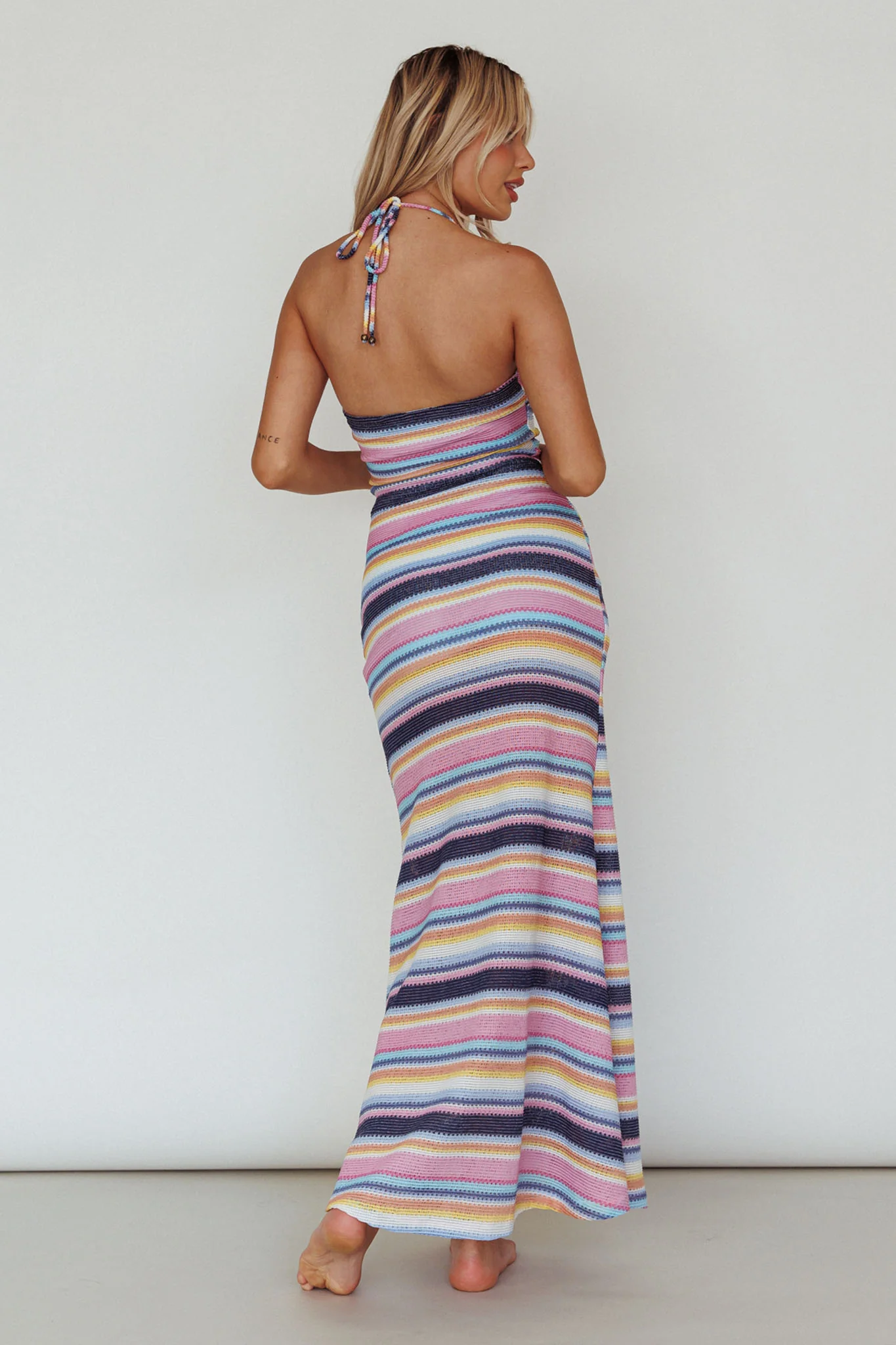 Kandy Crochet Maxi Dress Stripe Blue Multi - Sonourner