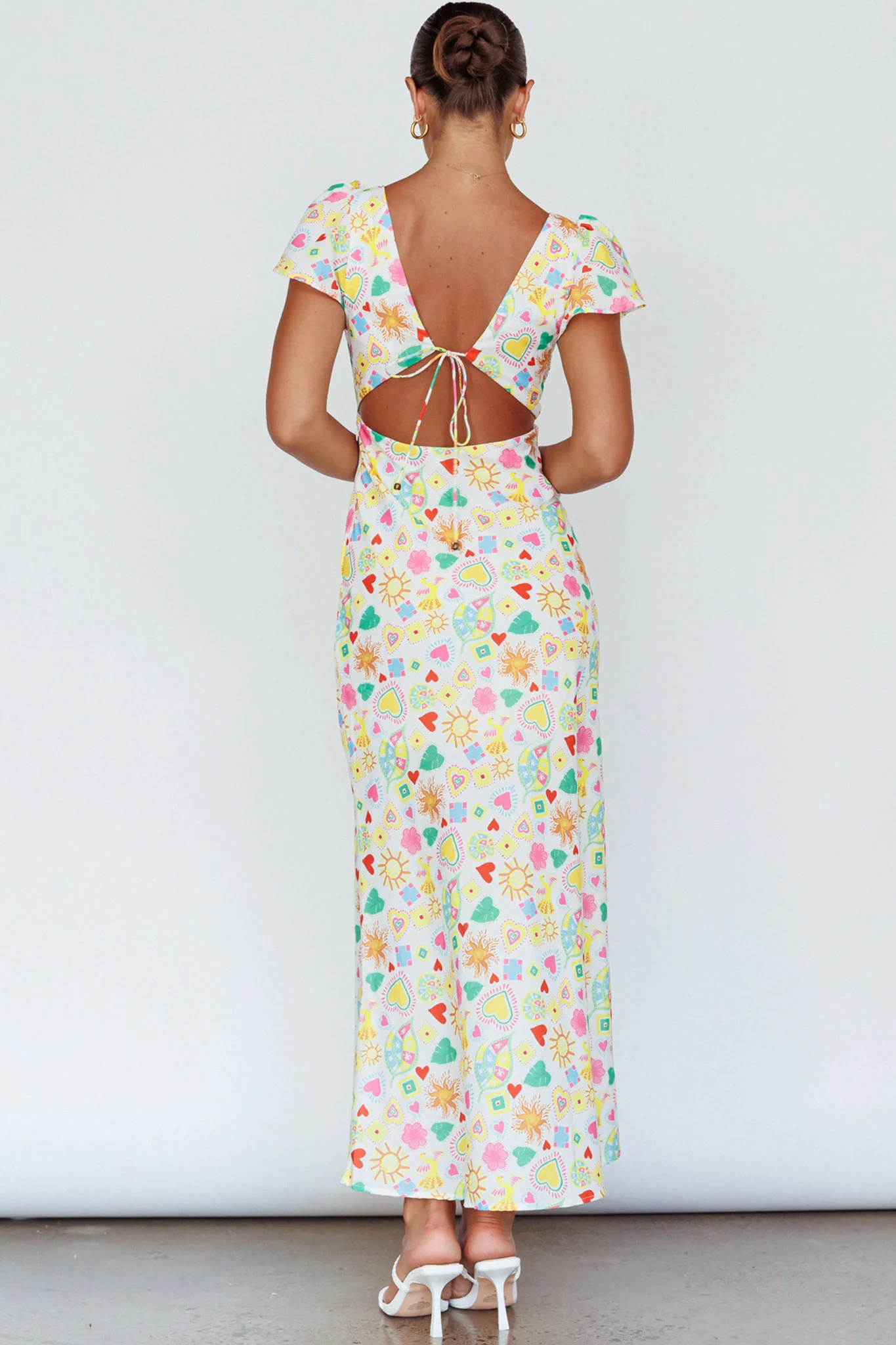 Long Summer Flutter Sleeve Maxi Dress Printed White - Sonourner